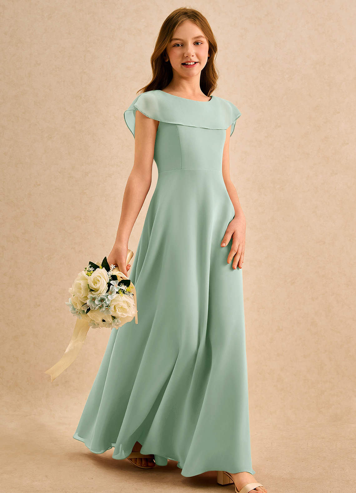 Azazie Kittie Girls Formal Flower Girl Klänningar Klä A-Line i Chiffong image3