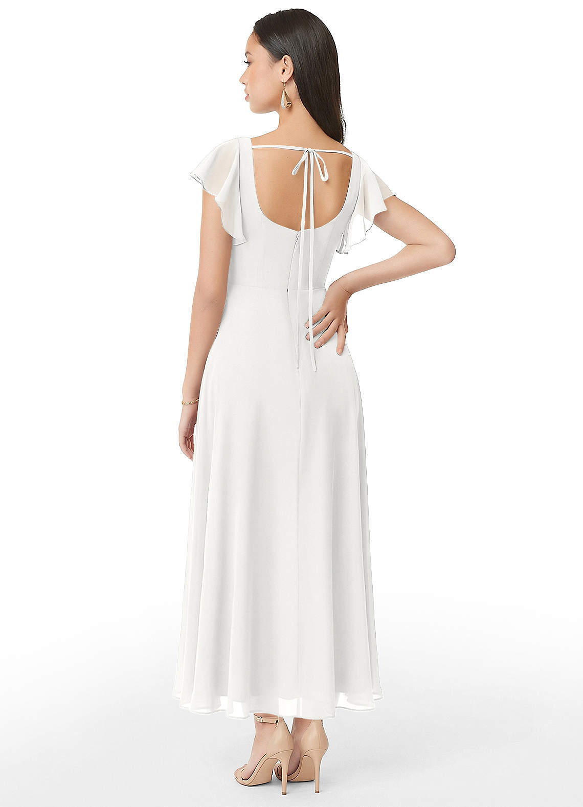 Azazie Bondi Bridesmaid Dresses White A-Line Ruched Chiffon Dress image4