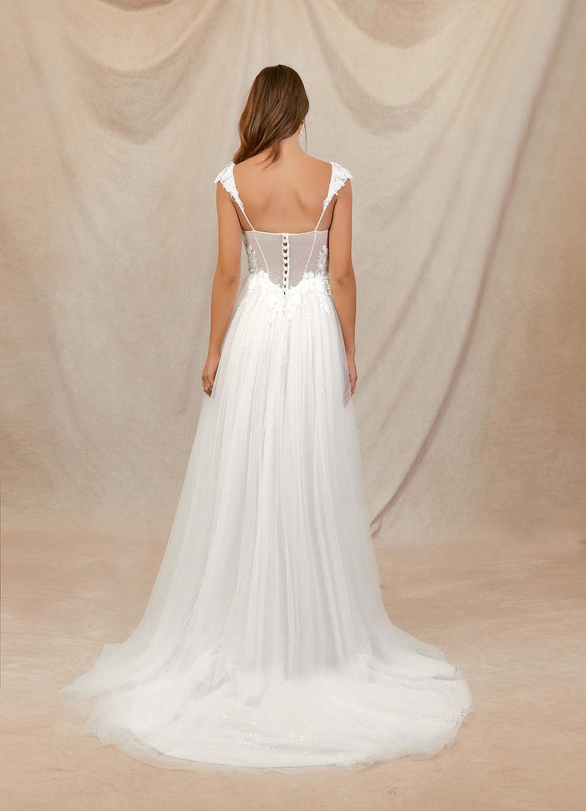 Azazie Katia Abiti da Sposa Abito A-Line in Tulle Pizzo Bianco Diamante image1