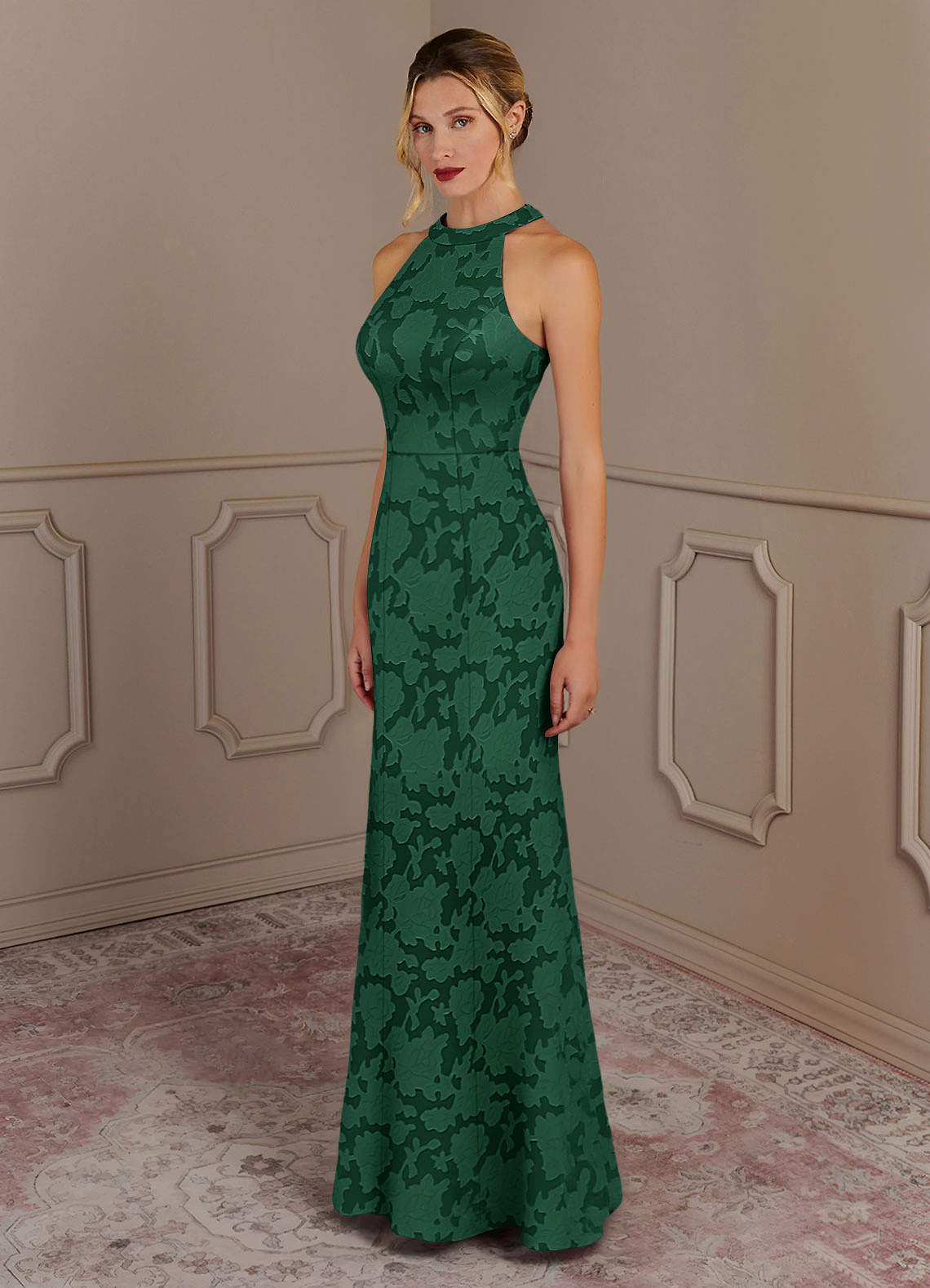 green burnout dress Nickola Burnout High Neck Maxi Dress in palm burnout