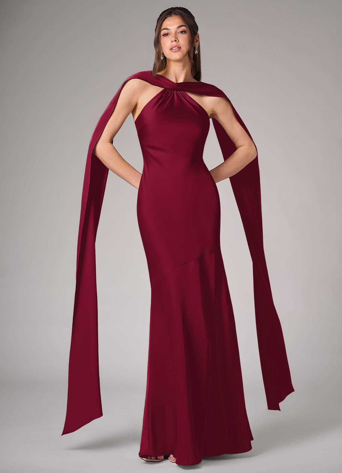 Azazie Kinsley Bridesmaid Dresses Burgundy Mermaid Side Slit Stretch Satin Dress image1
