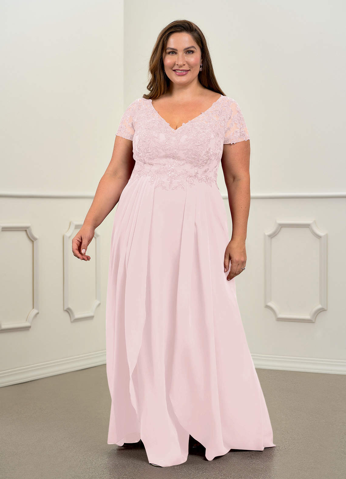 Azazie Dunja Final Sale Cabernet A-Line V-Neck Lace Chiffon Dress image1