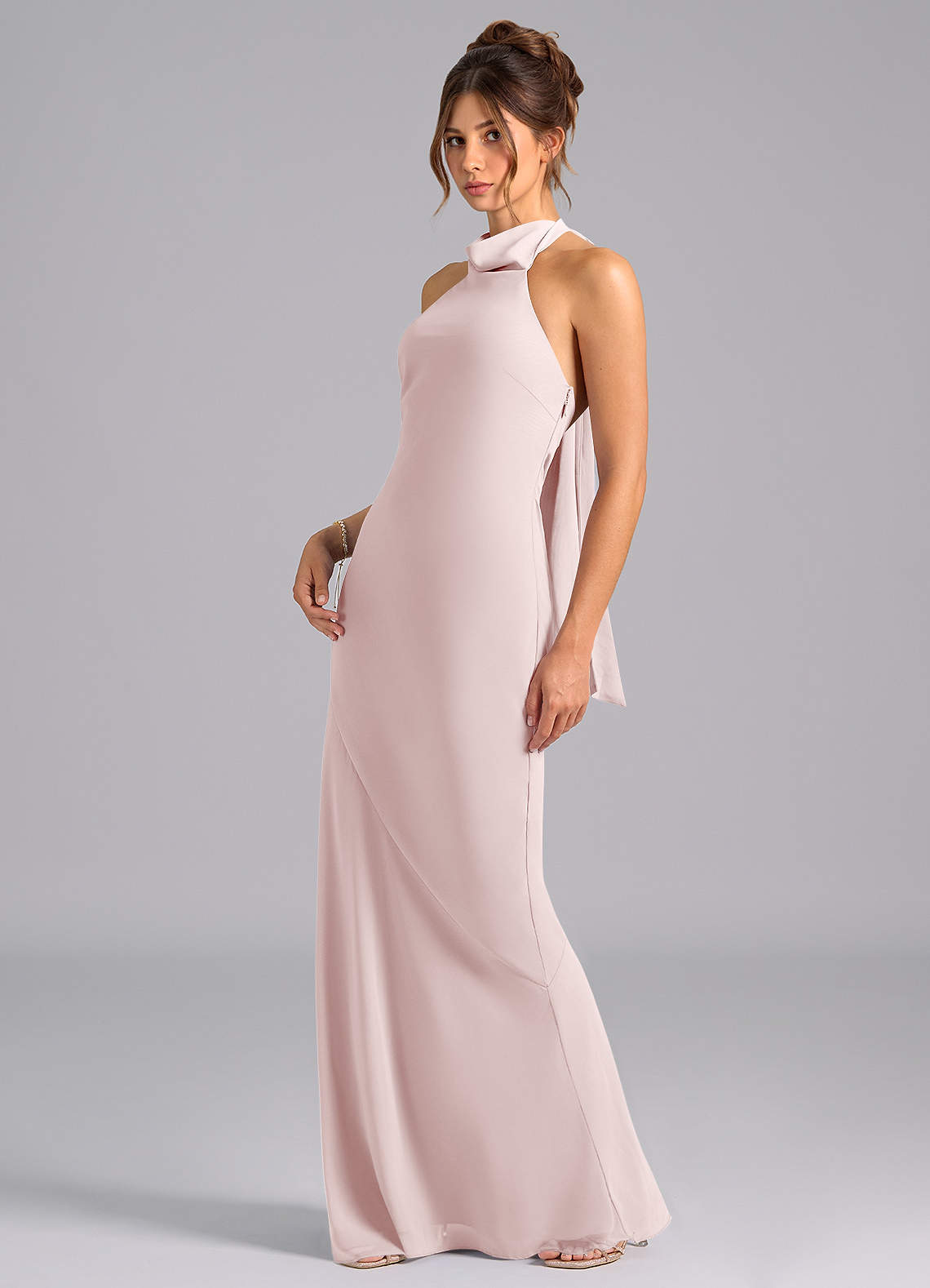 Azazie Velli Bridesmaid Dresses Blushing Pink Mermaid Bow Chiffon Dress image1
