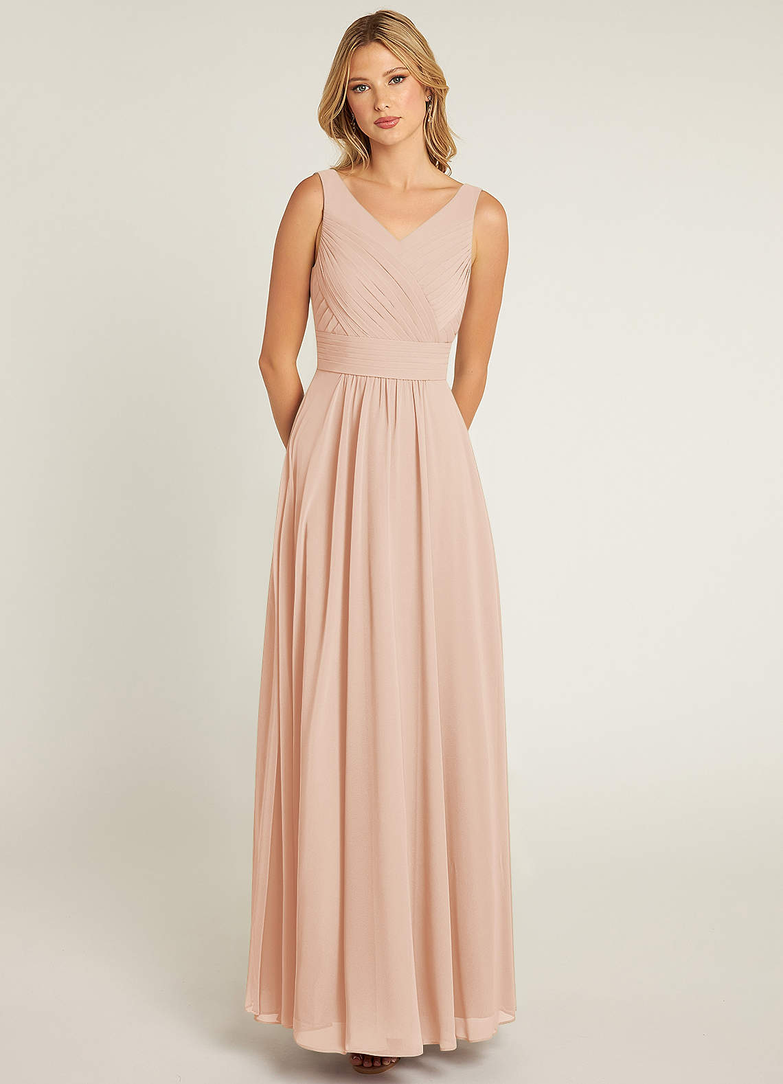 Azazie Pierrette Bridesmaid Dresses English Rose A-Line Pleated Chiffon Dress image1