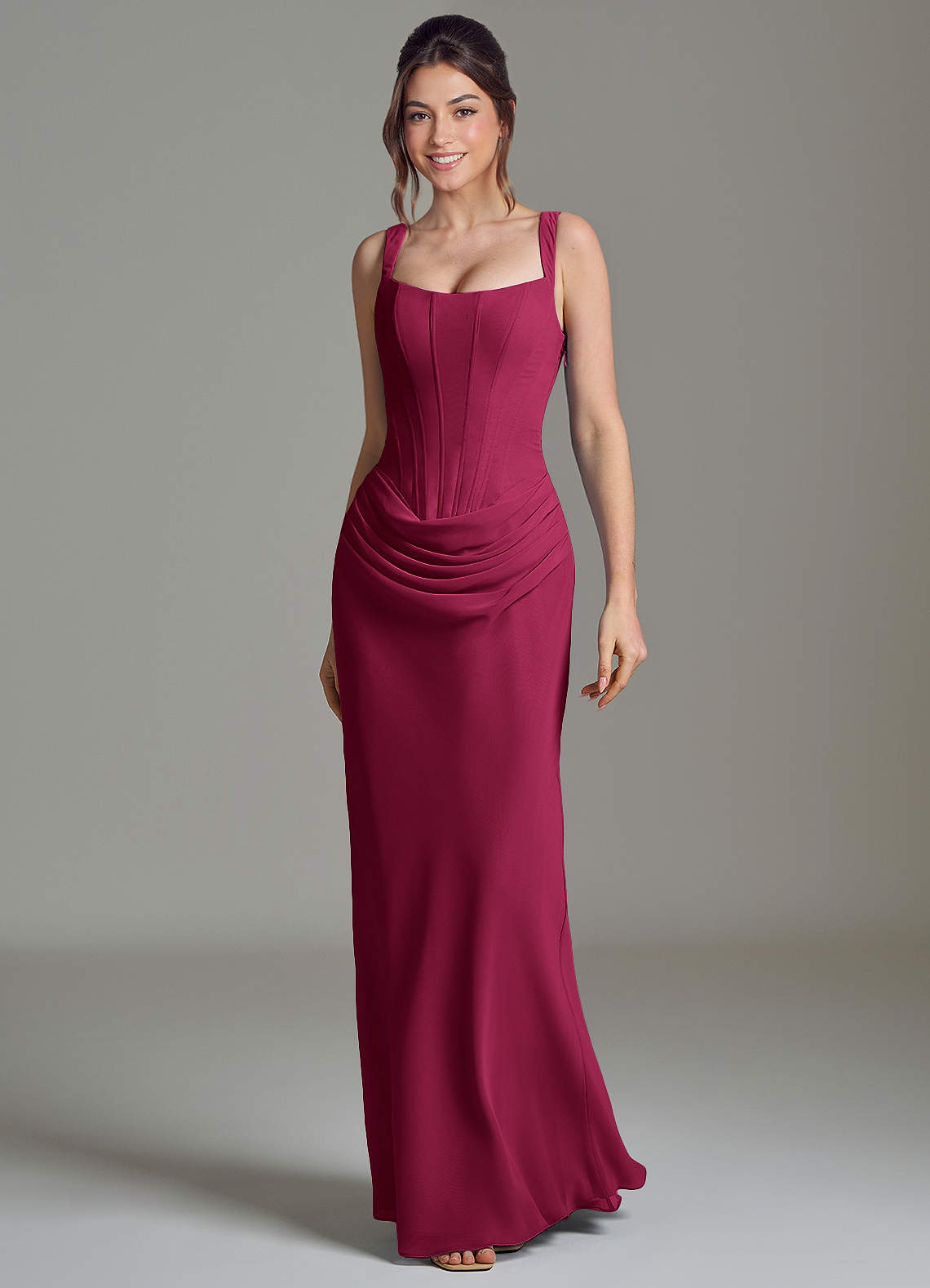 Azazie Niamh Bridesmaid Dresses Burgundy Mermaid Corset Chiffon Dress image3