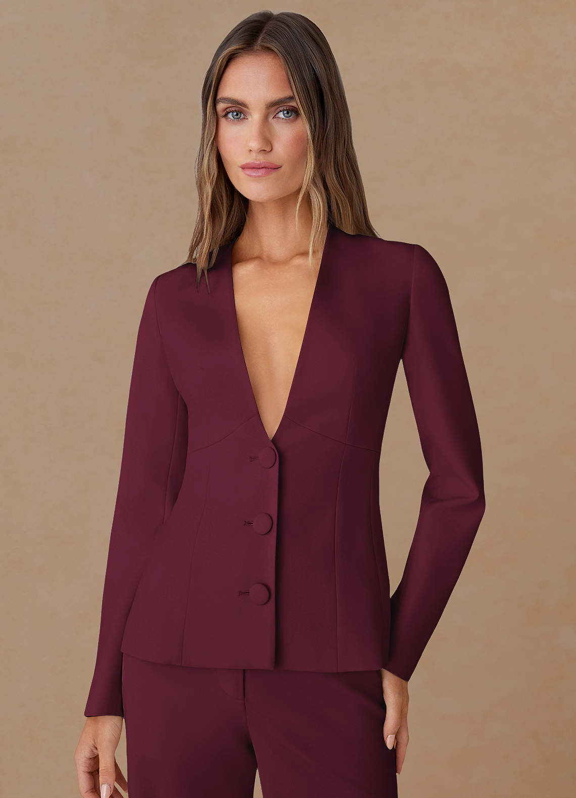 front Elara Borgoña Blazer a medida de tejido refinado