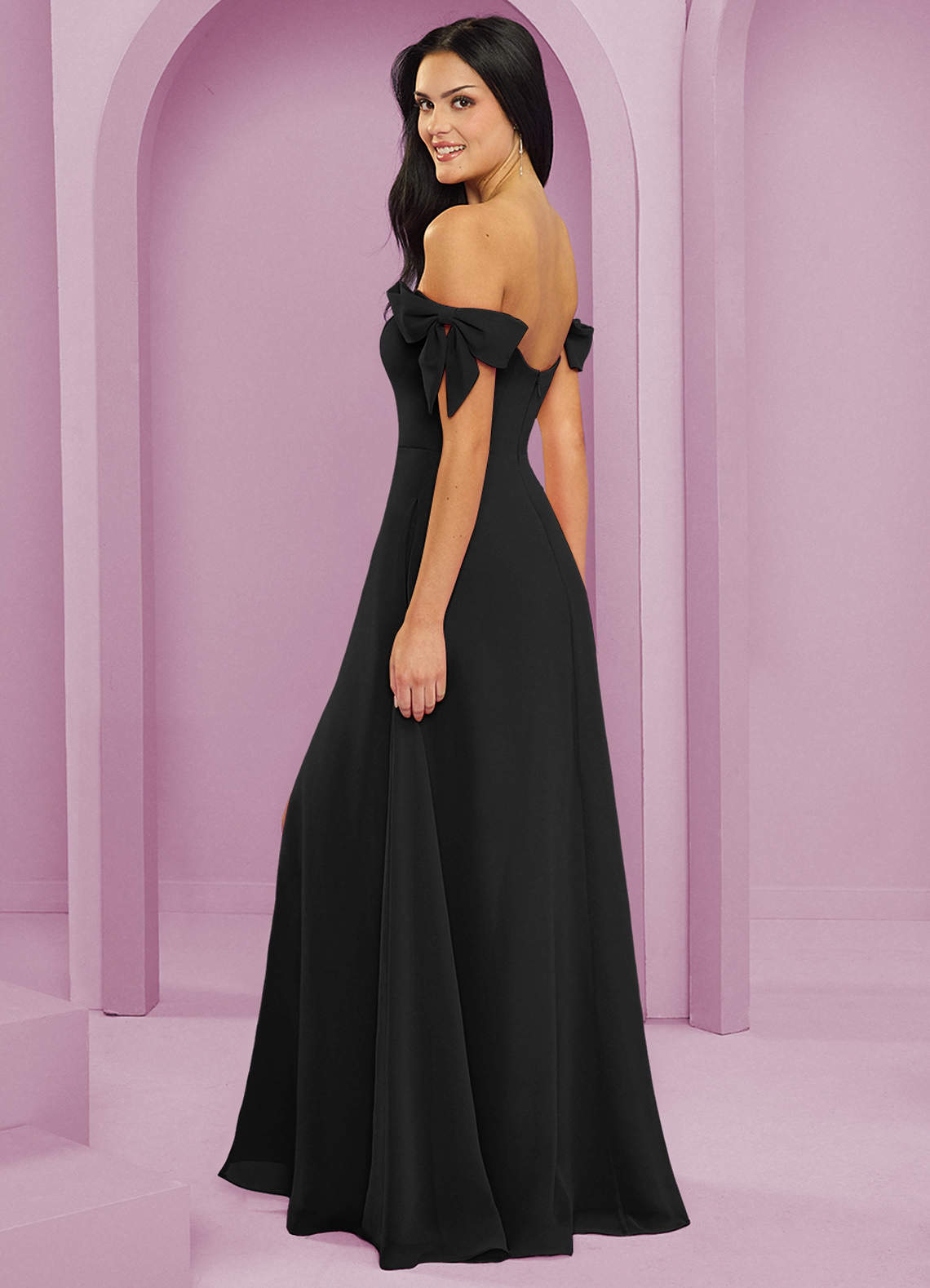 Barbie ♥ Azazie Bridesmaid Dresses Black A-Line Off the Shoulder Chiffon Convertible Dress image5