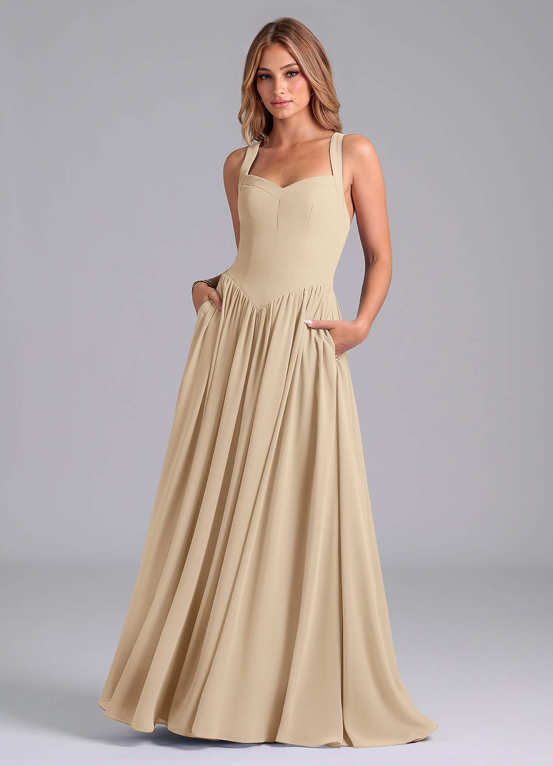 Azazie Francis Bridesmaid Dresses Champagne A-Line Corset Chiffon Dress image1