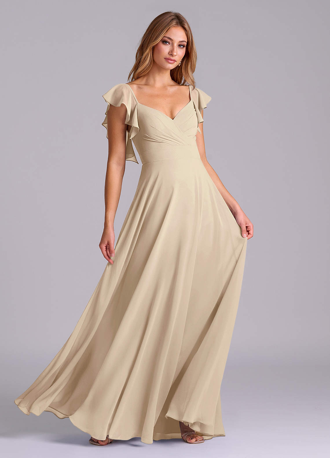 Azazie Leilani Bridesmaid Dresses Champagne A-Line Pleated Chiffon Dress image2