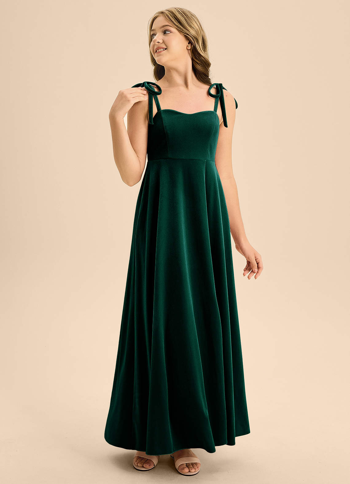 Azazie Rosey Junior Emerald A-Line Sweetheart Neckline Velvet Dress image1