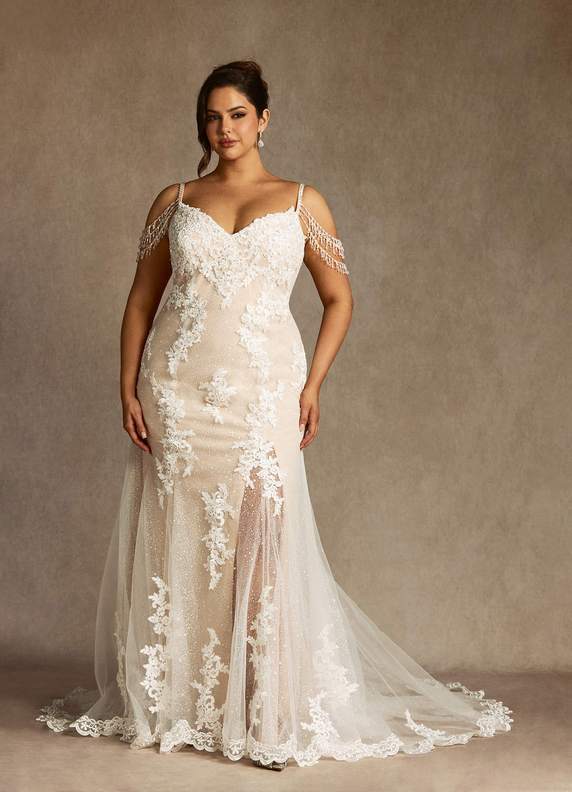 Azazie Saskia Wedding Dresses Diamond White Champagne Mermaid Sequins Tulle Dress image1