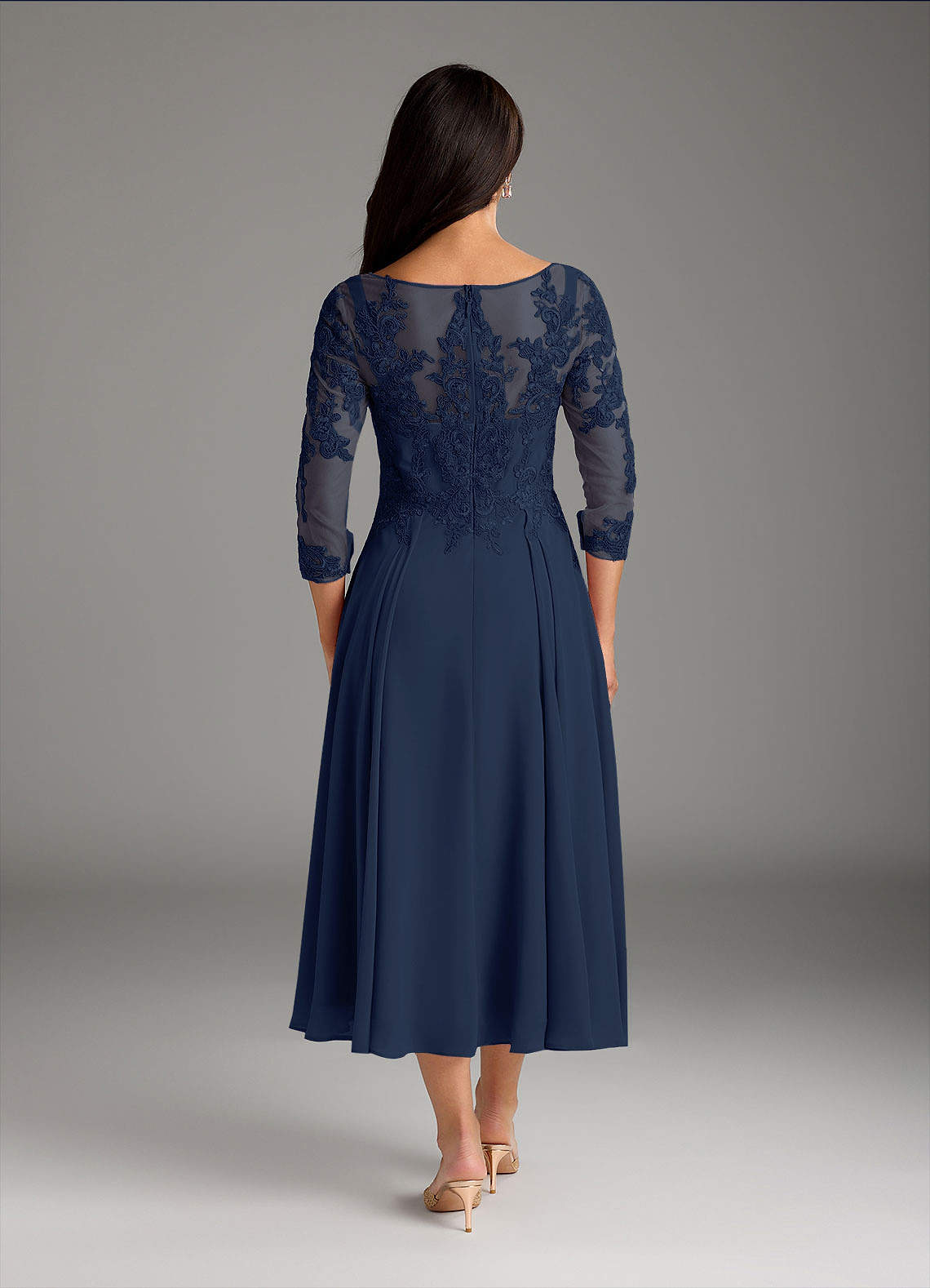 Azazie Marge Mother of the Bride Dresses Dark Navy A-Line Scoop Lace Chiffon Dress image2