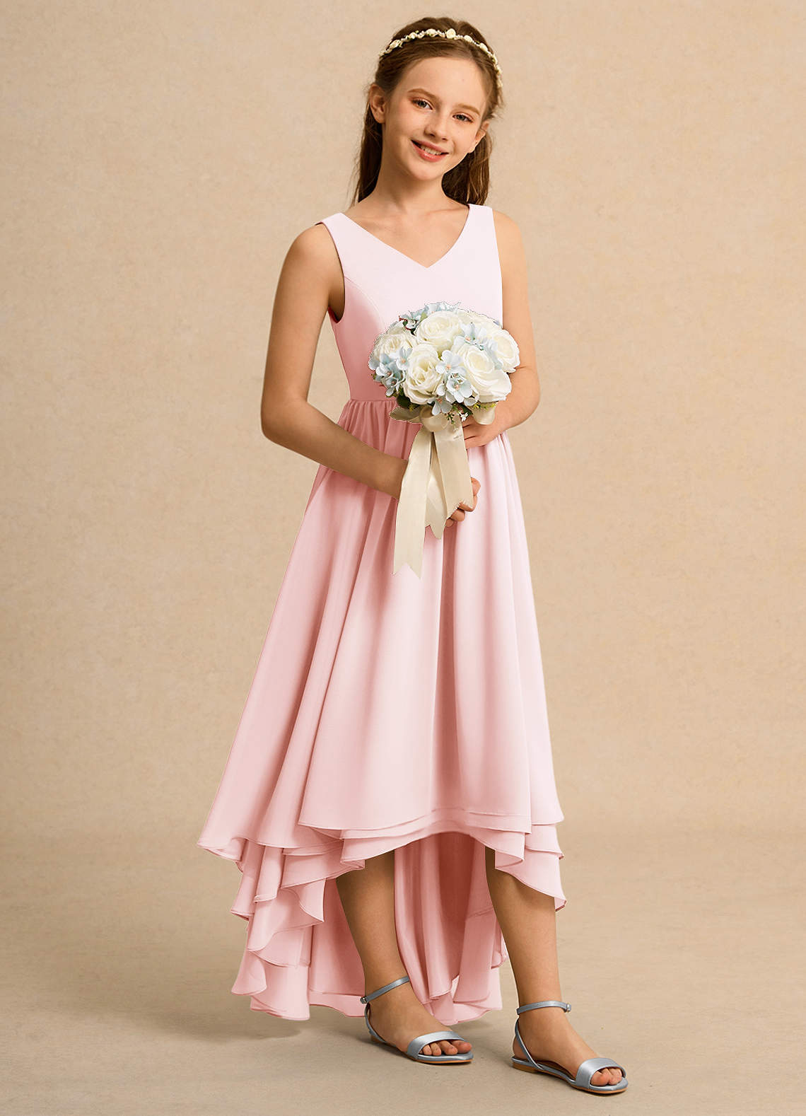 Azazie Kitten Junior Formal Flower Girl Dresses Blushing Pink A-Line Chiffon Dress image2