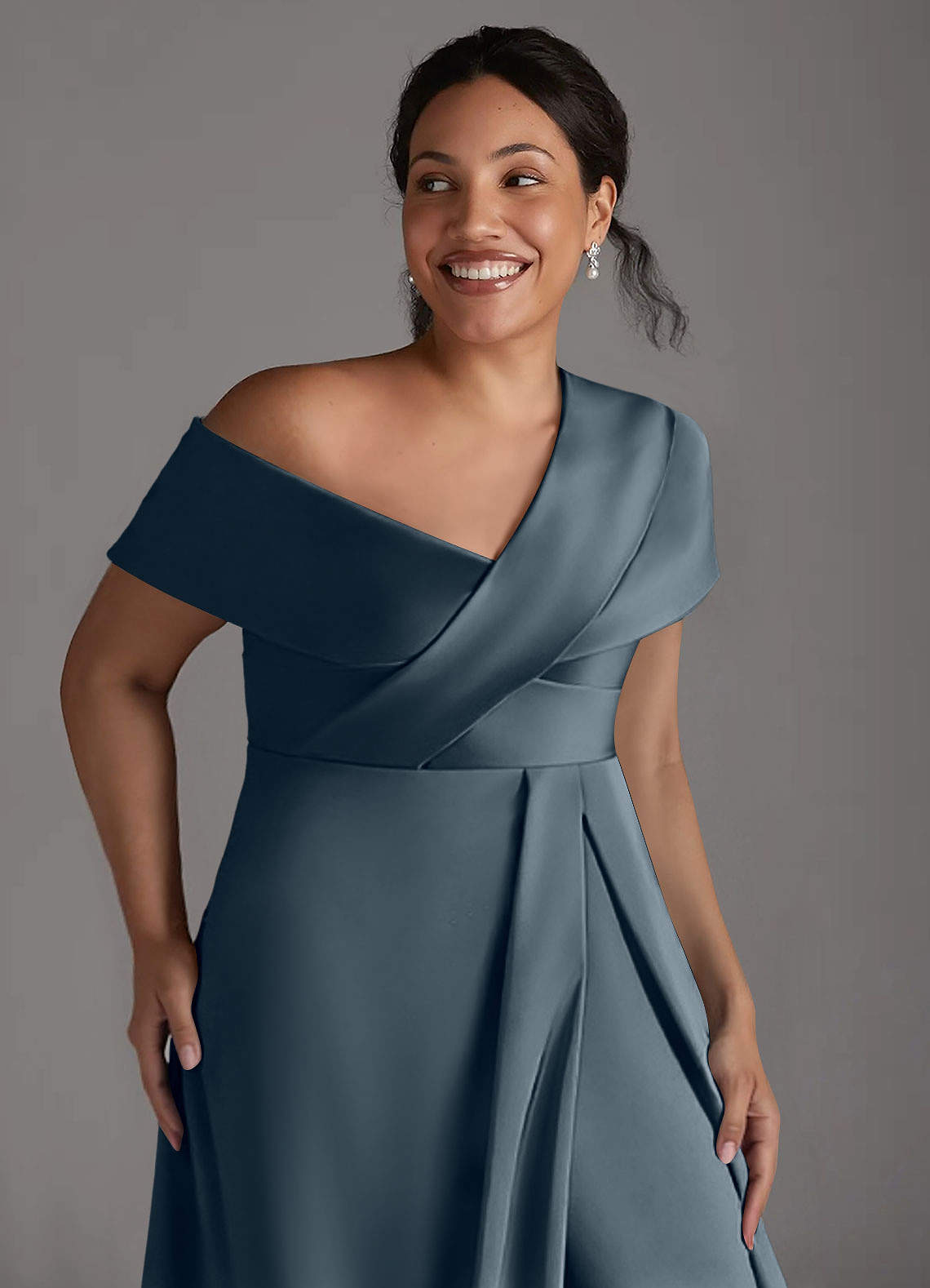 Azazie Milton Mother of the Bride Dresses Twilight A-Line Pleated Stretch Satin Dress image12
