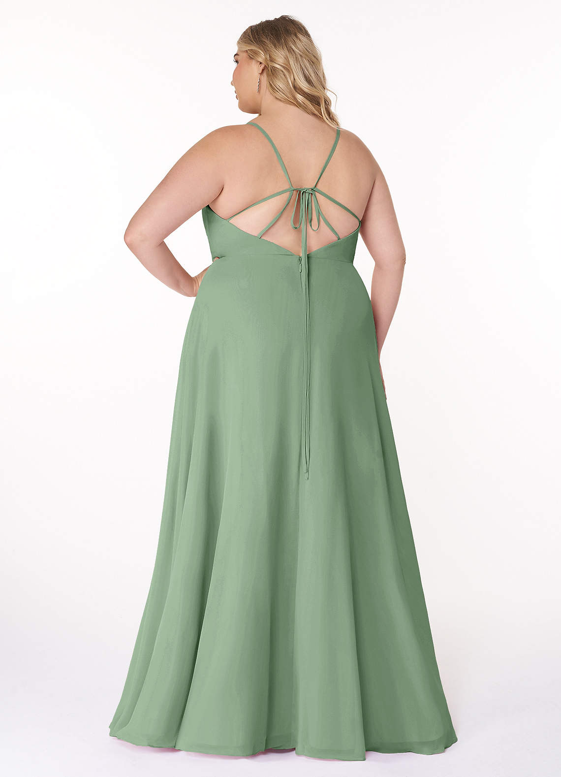 Azazie Everleigh Vestidos de damas de honor Vestido de Matcha de Gasa de Corte en A con Corazón plisado image8