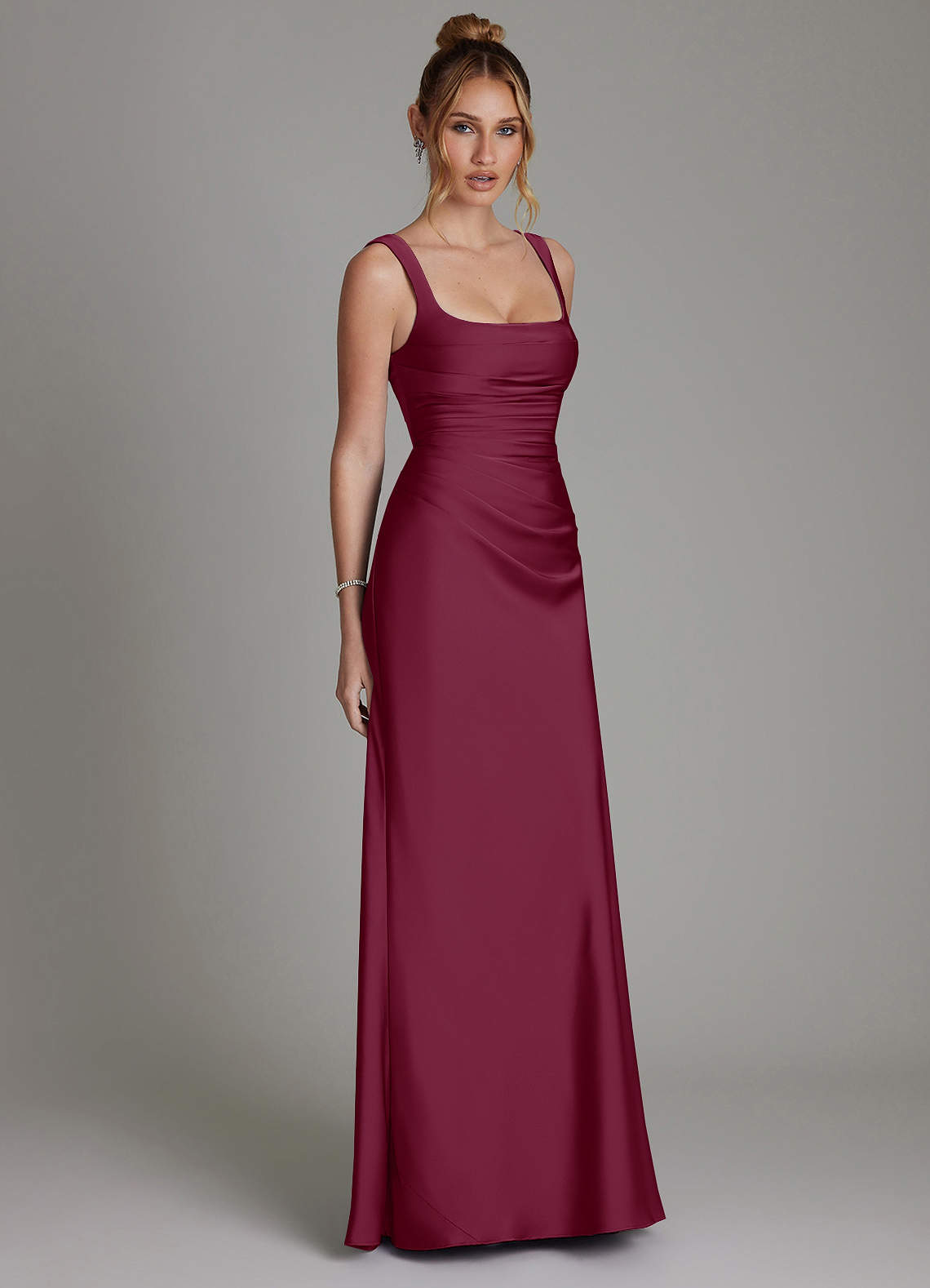 Azazie Agustina Bridesmaid Dresses Mulberry Mermaid Corset Stretch Satin Dress image3