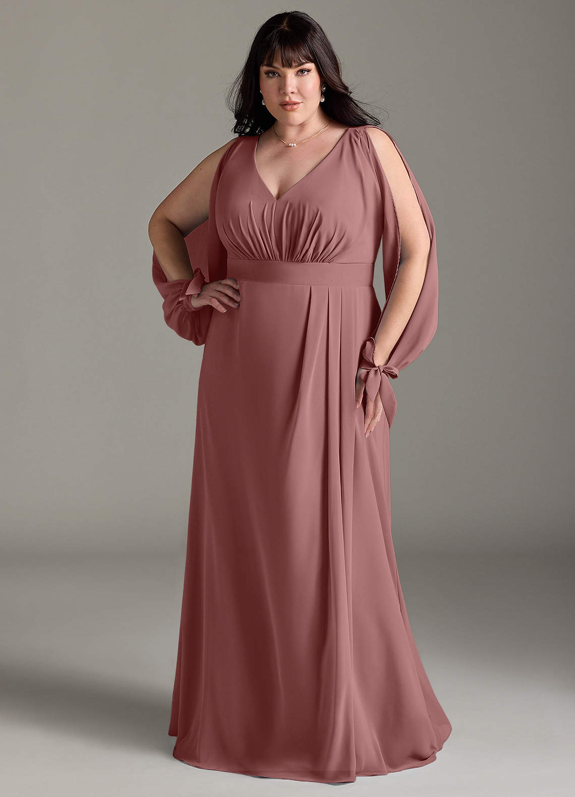 Azazie Matilda Final Sale Desert Rose A-Line Long Sleeve Chiffon Dress image1