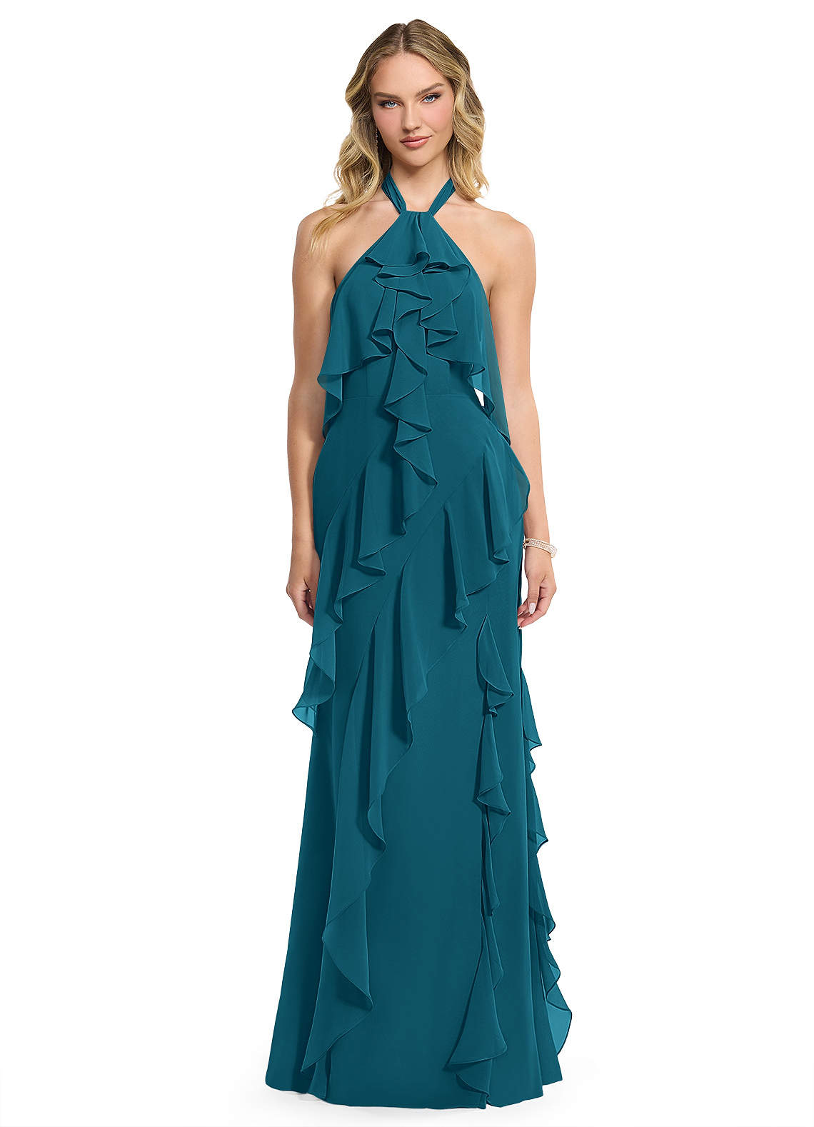 Azazie Velma Bridesmaid Dresses Ink Blue A-Line Side Slit Chiffon Dress image1