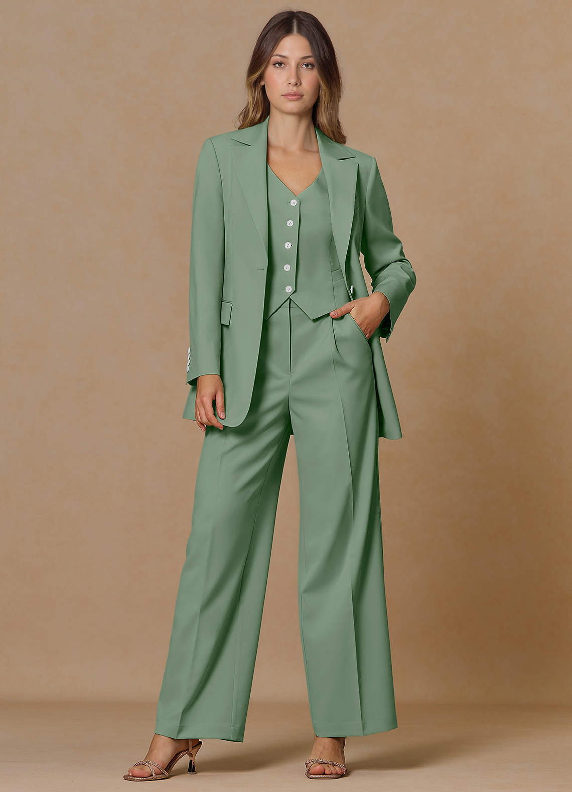 front Rowan Matcha Blazer met verfijnde weefstructuur en functionele eigenschappen