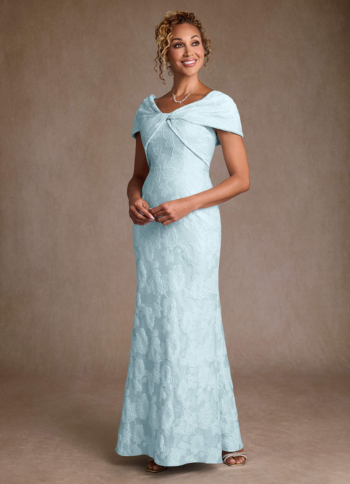 Azazie Amallia Mother of the Bride Dresses Pale Blue Jacquard Mermaid Off the Shoulder Floral Jacquard Dress image2