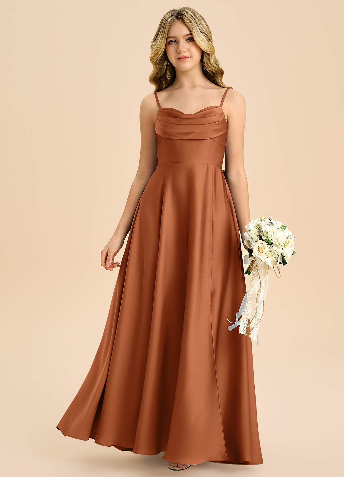 Azazie Bear Junior Copper A-Line Sweetheart Neckline Stretch Satin Dress image2