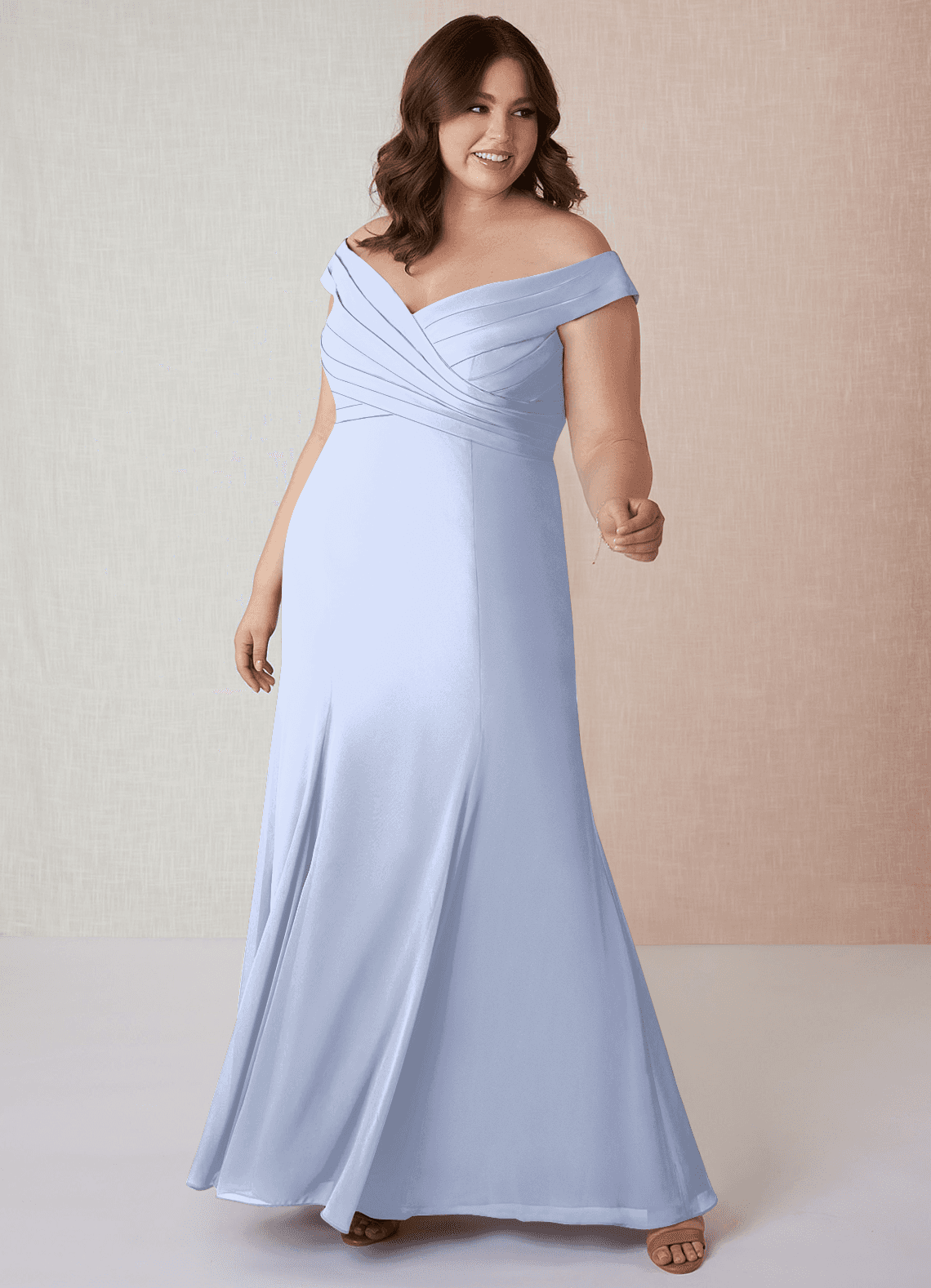 Azazie Lecia Bridesmaid Dresses Ice Empire Off-The-Shoulder Pleated Chiffon Convertible Dress image1