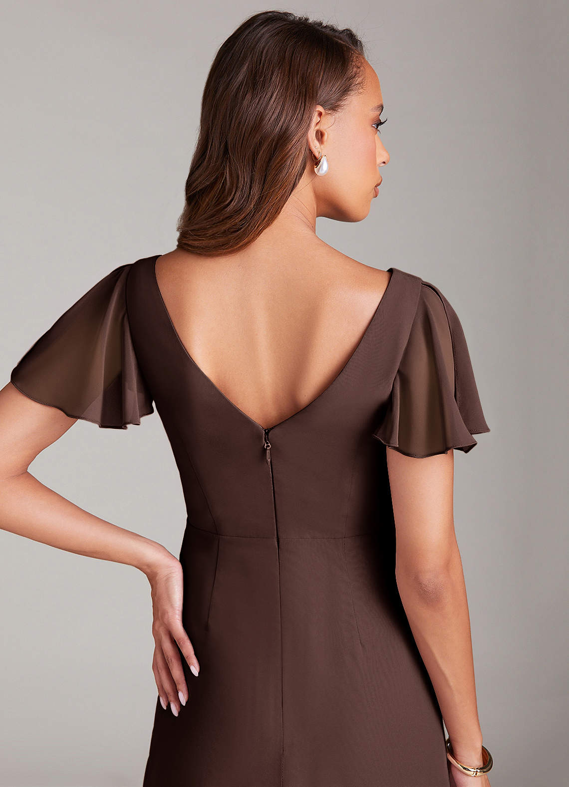 Azazie Soren Bridesmaid Dresses Ganache A-Line Ruched Chiffon Dress image6