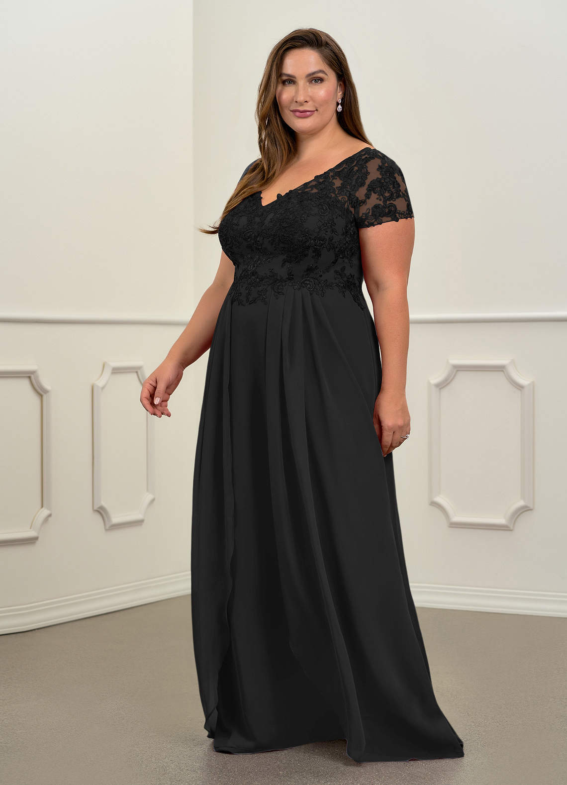 Azazie Dunja Black A-Line V-Neck Lace Chiffon Dress Ready to Ship | Azazie Azazie Dunja Black A-Line V-Neck Lace Chiffon Dress Ready to Ship | Azazie