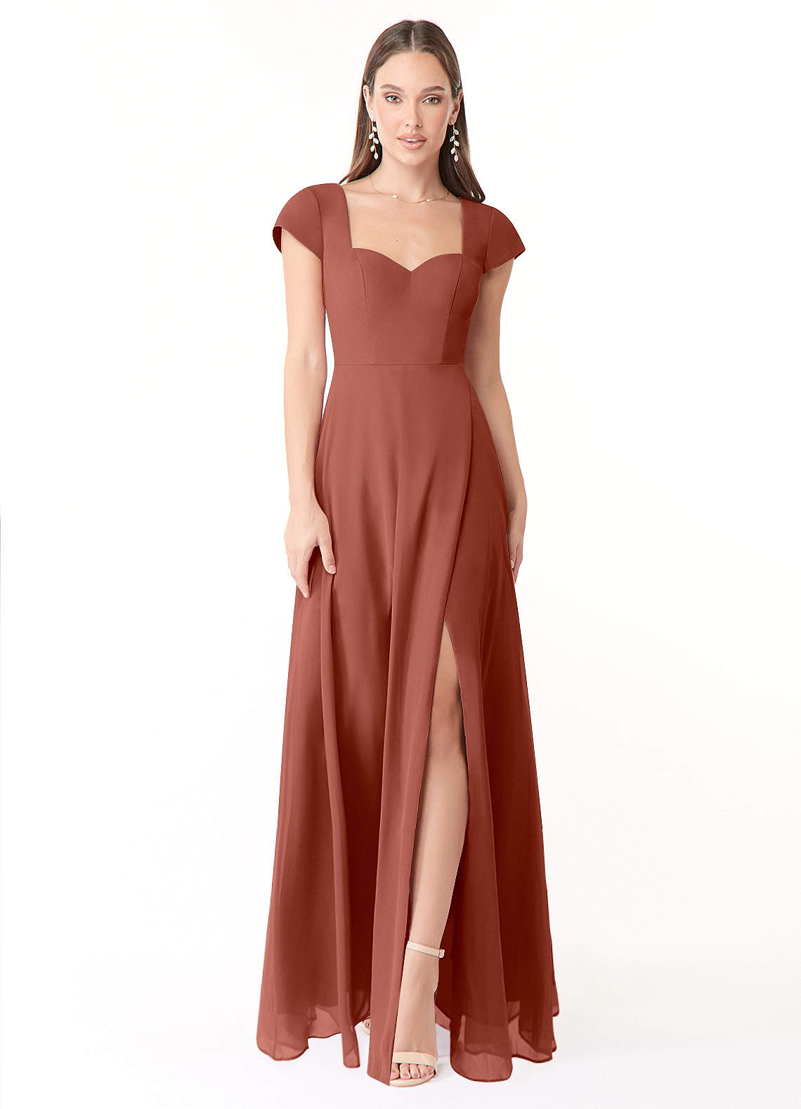 Azazie Hainsly Bridesmaid Dresses Auburn A-Line Sweetheart Neckline Chiffon Dress image1