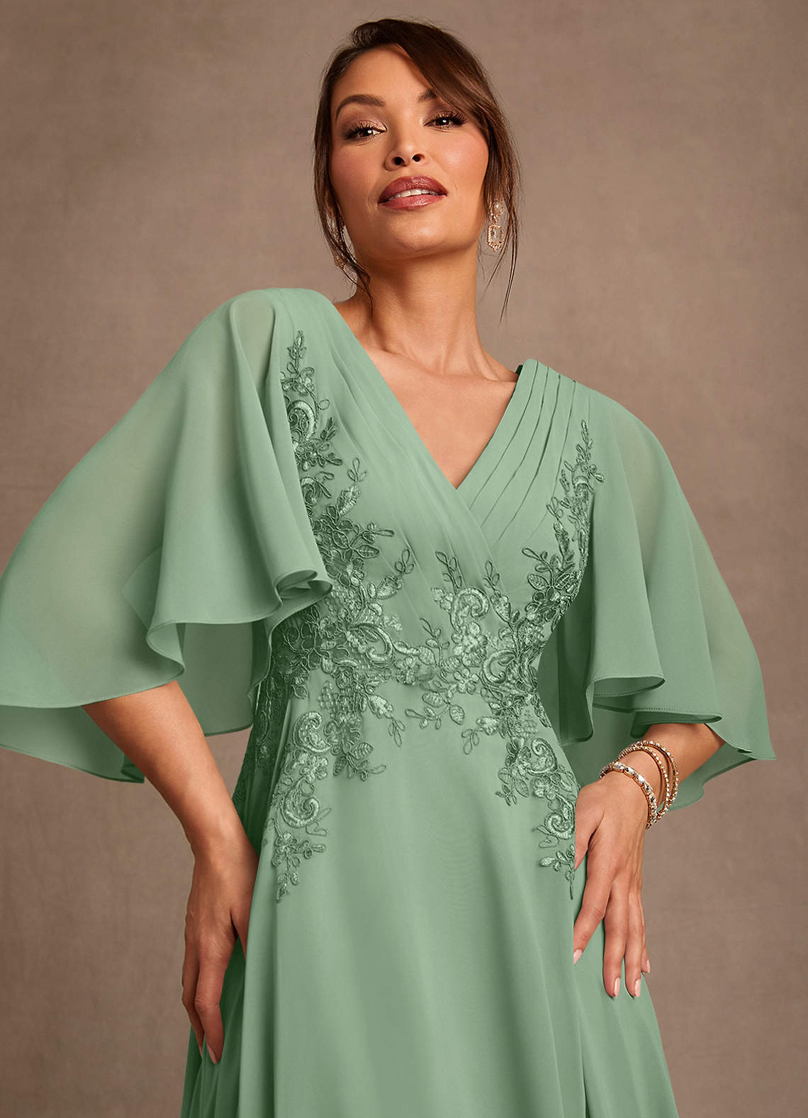 Azazie Tilda Matcha A-Line Lace Chiffon Dress | Azazie