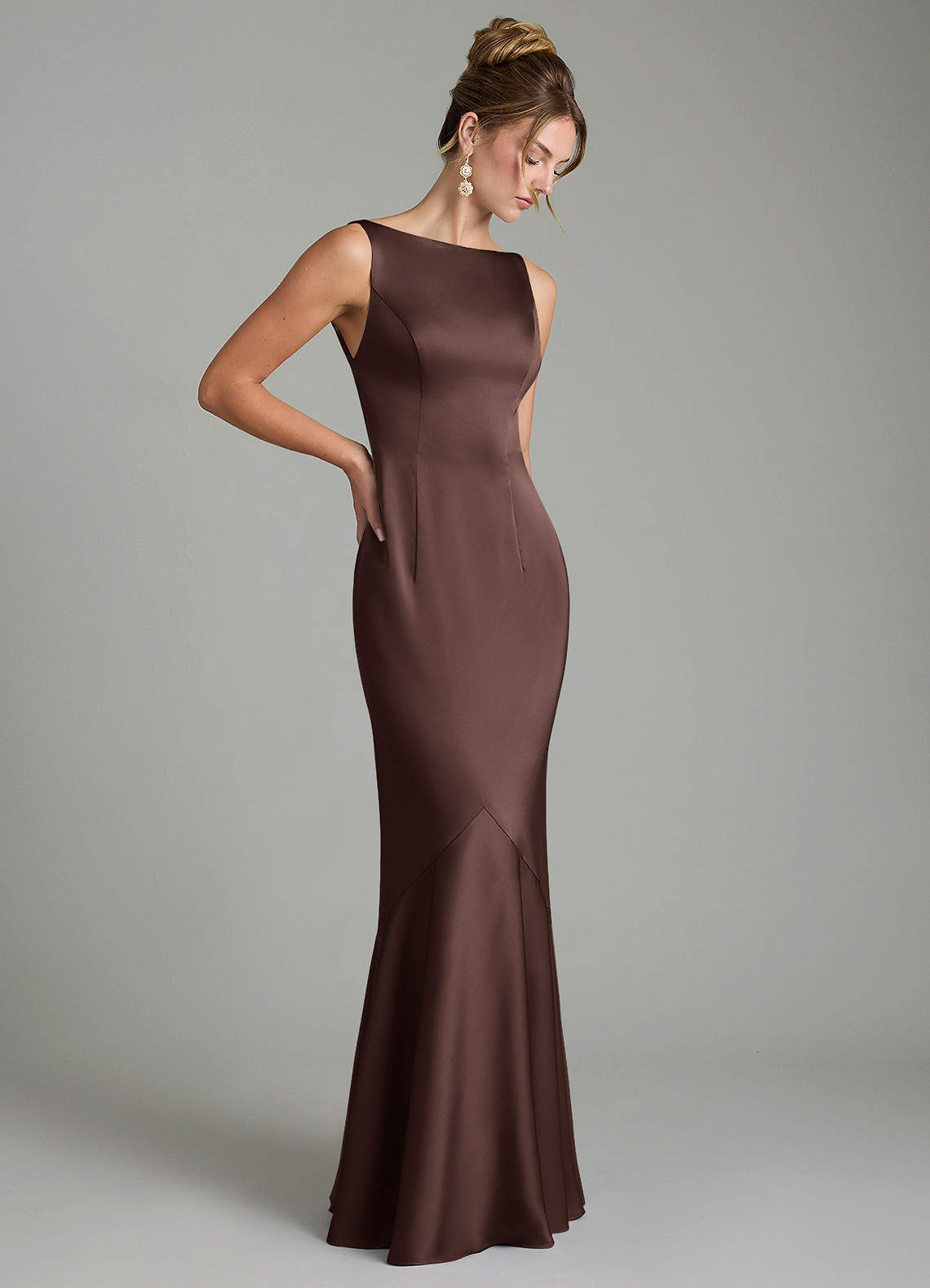 Azazie Tamera Bridesmaid Dresses Ganache Mermaid Pleated Stretch Satin Dress image6