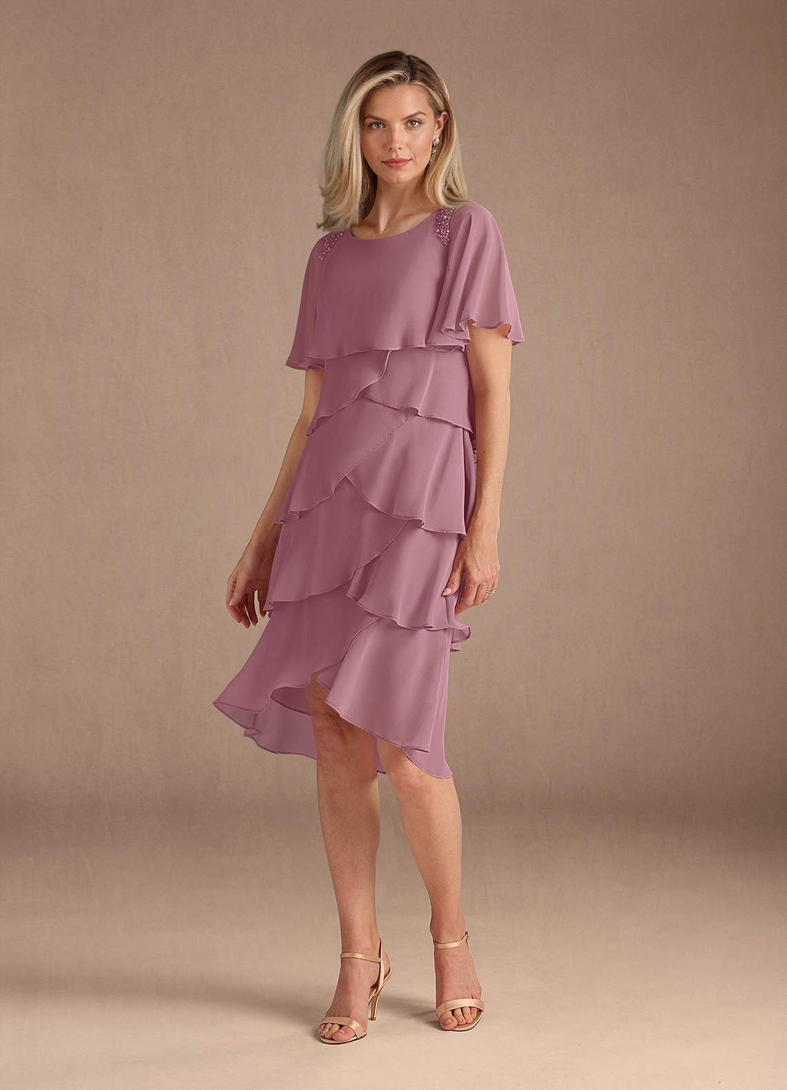 Azazie Rita Mother of the Bride Dresses Vintage Mauve A-Line Scoop Beaded Chiffon Dress image1