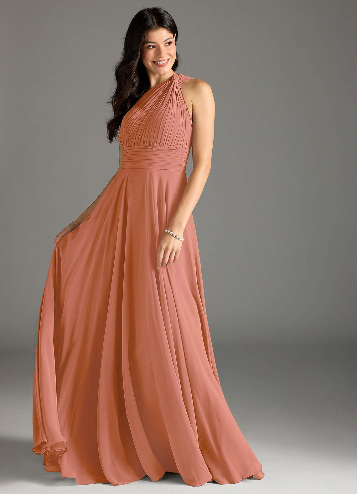 Azazie Charlize Bridesmaid Dresses MAI TAI A-Line One Shoulder Chiffon Dress image2