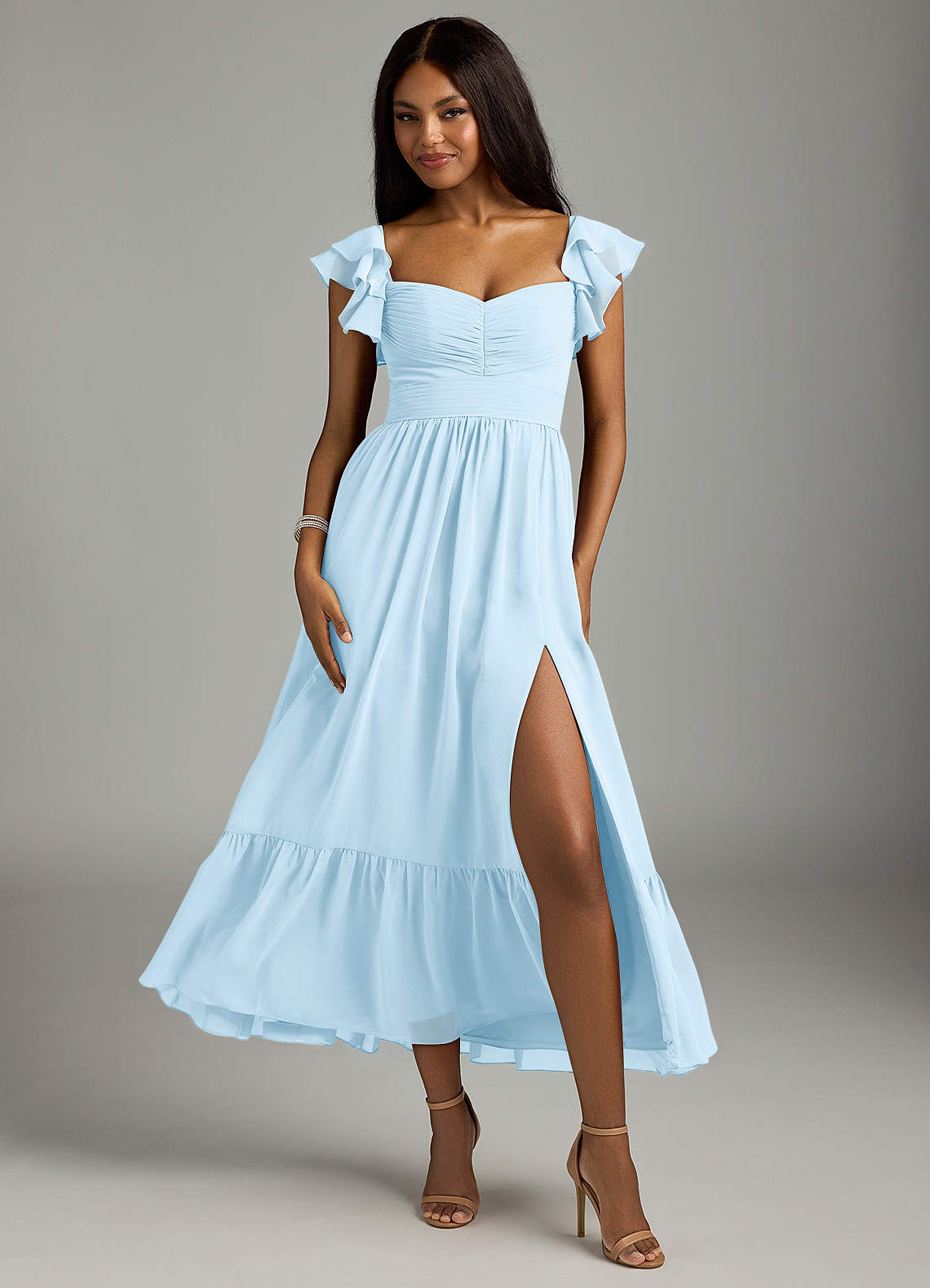 Azazie Anaya Bridesmaid Dresses Sky Blue A-Line Pleated Chiffon Dress image1