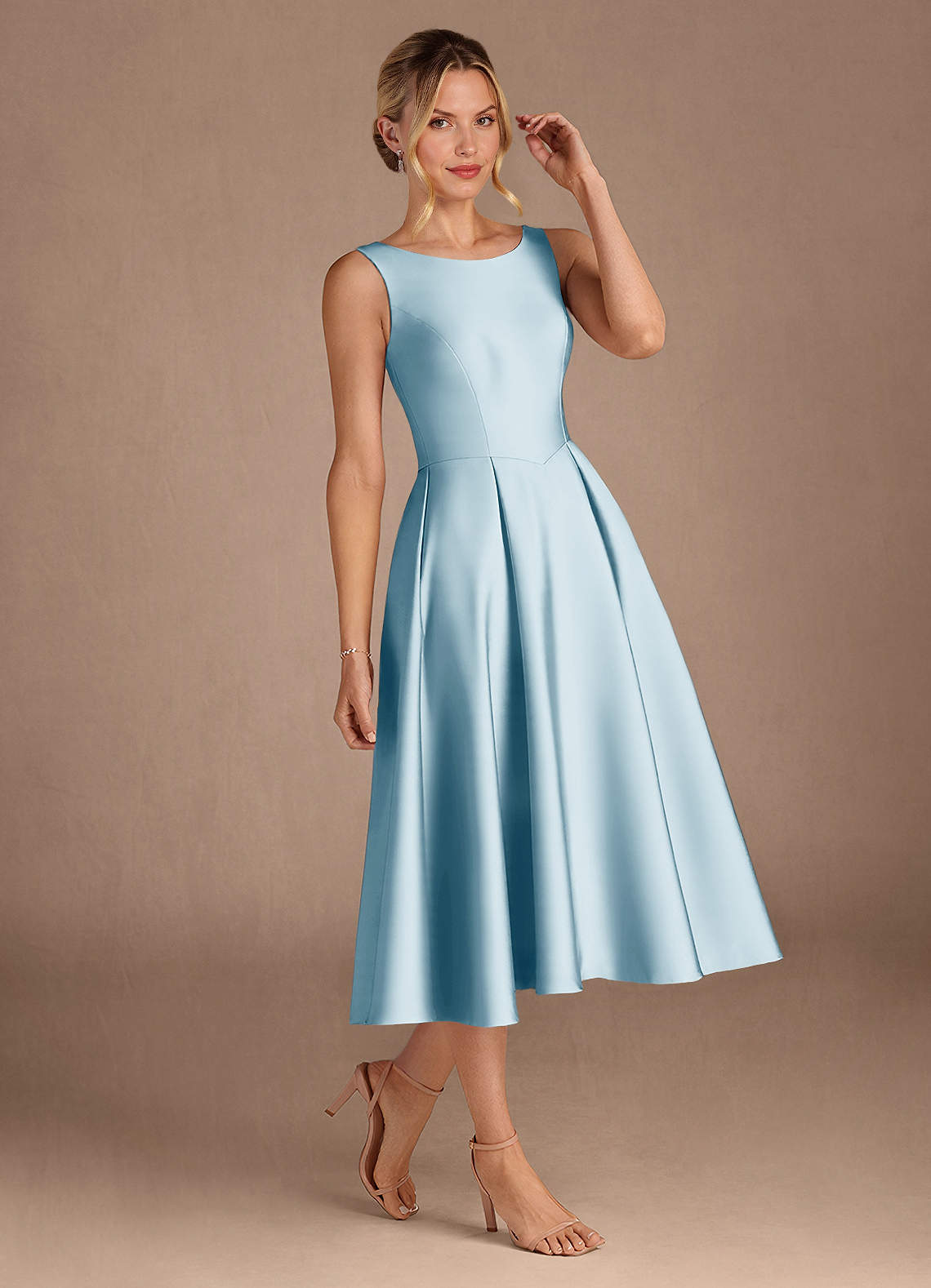 Azazie Fulton Abiti per la Madre della Sposa Abito A-Line in Raso Elasticizzato Plissettato Azzurro image1