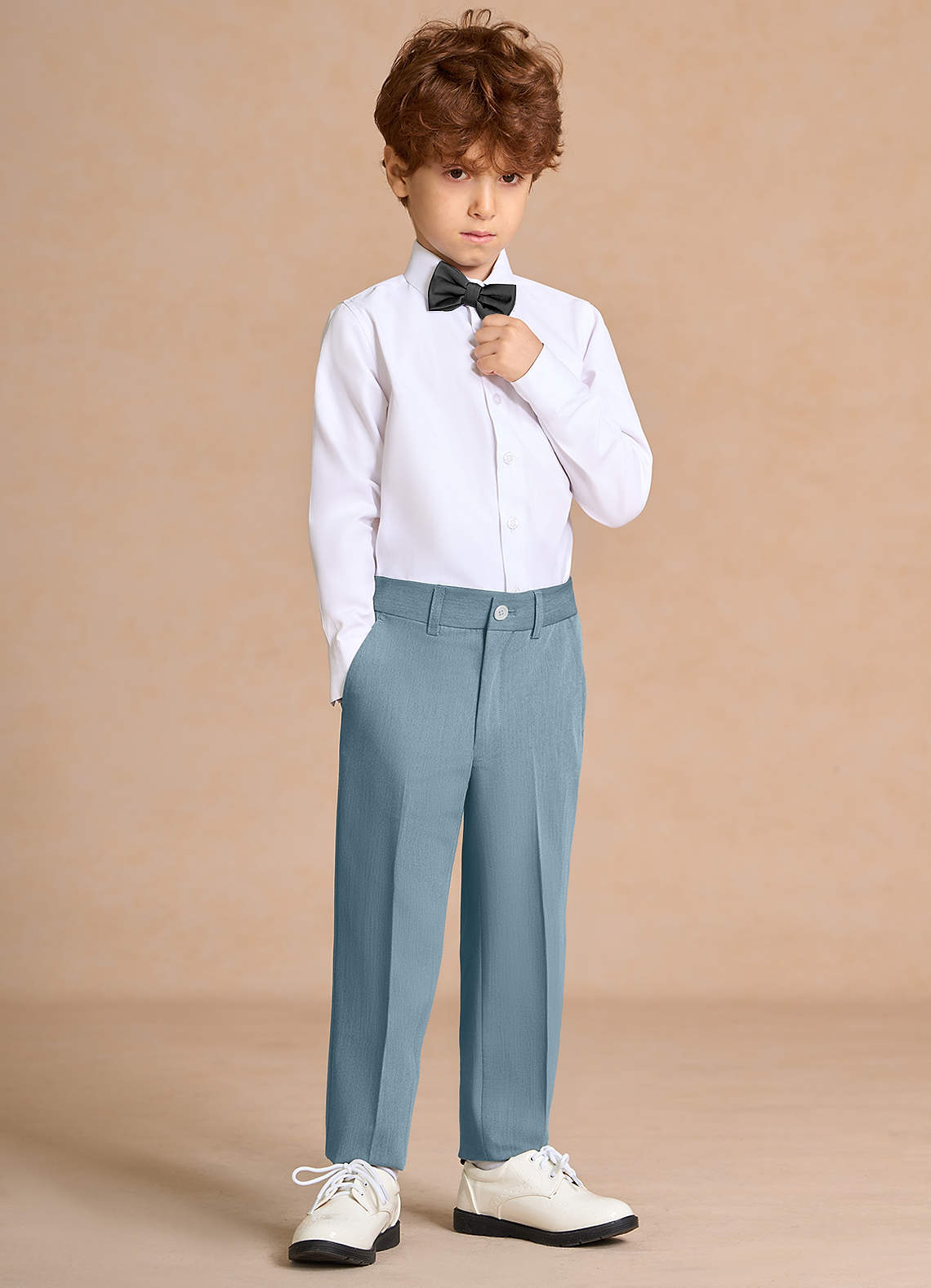 front Oliver 하늘색 나비넥타이가 달린 소년용 5피스 정장
