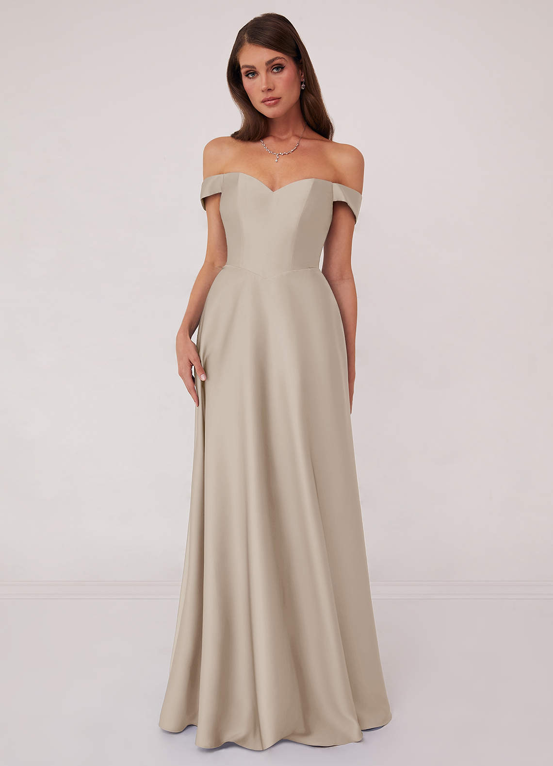 Barbie ♥ Azazie Bridesmaid Dresses Frost A-Line Off the Shoulder Stretch Satin Convertible Dress image1