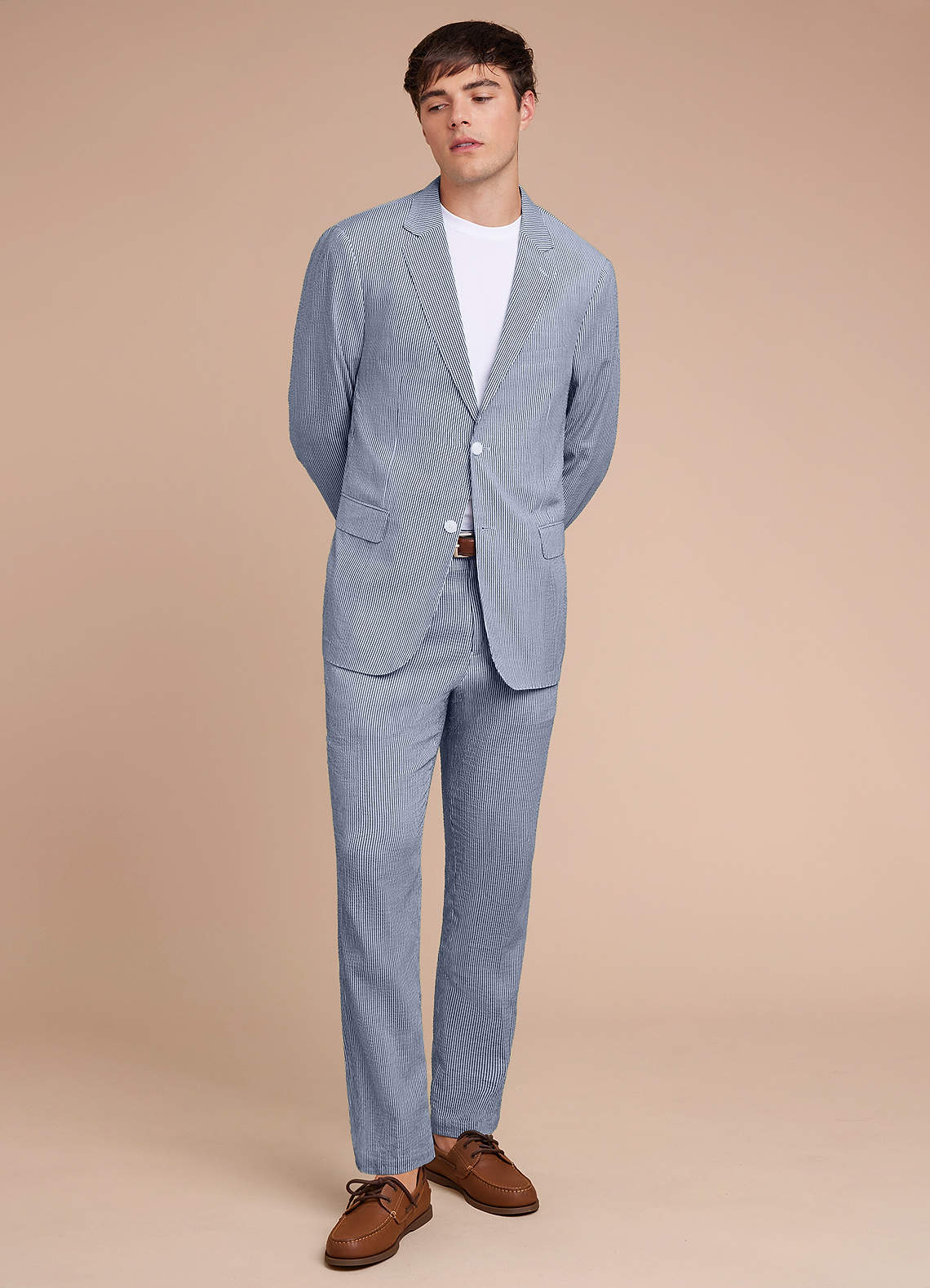 front Gavin Azul Traje de pantalón de seersucker a rayas