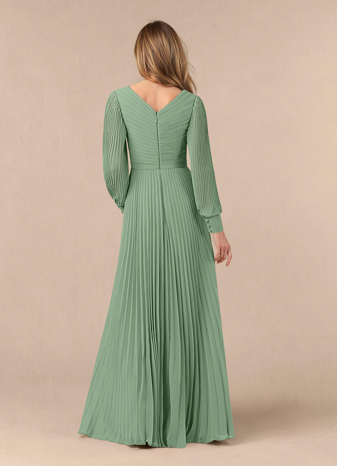 Azazie Zina Mother of the Bride Dresses Matcha A-Line Pleated Chiffon Dress image3