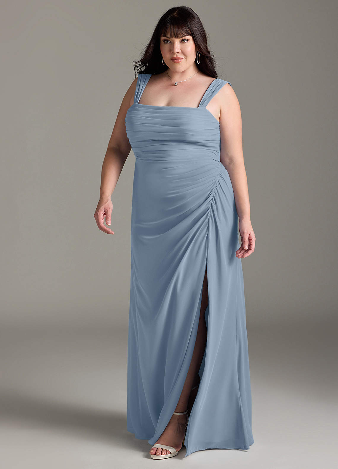 Azazie Jesaphine Bridesmaid Dresses Dusty Blue Sheath Bow Chiffon Dress image11