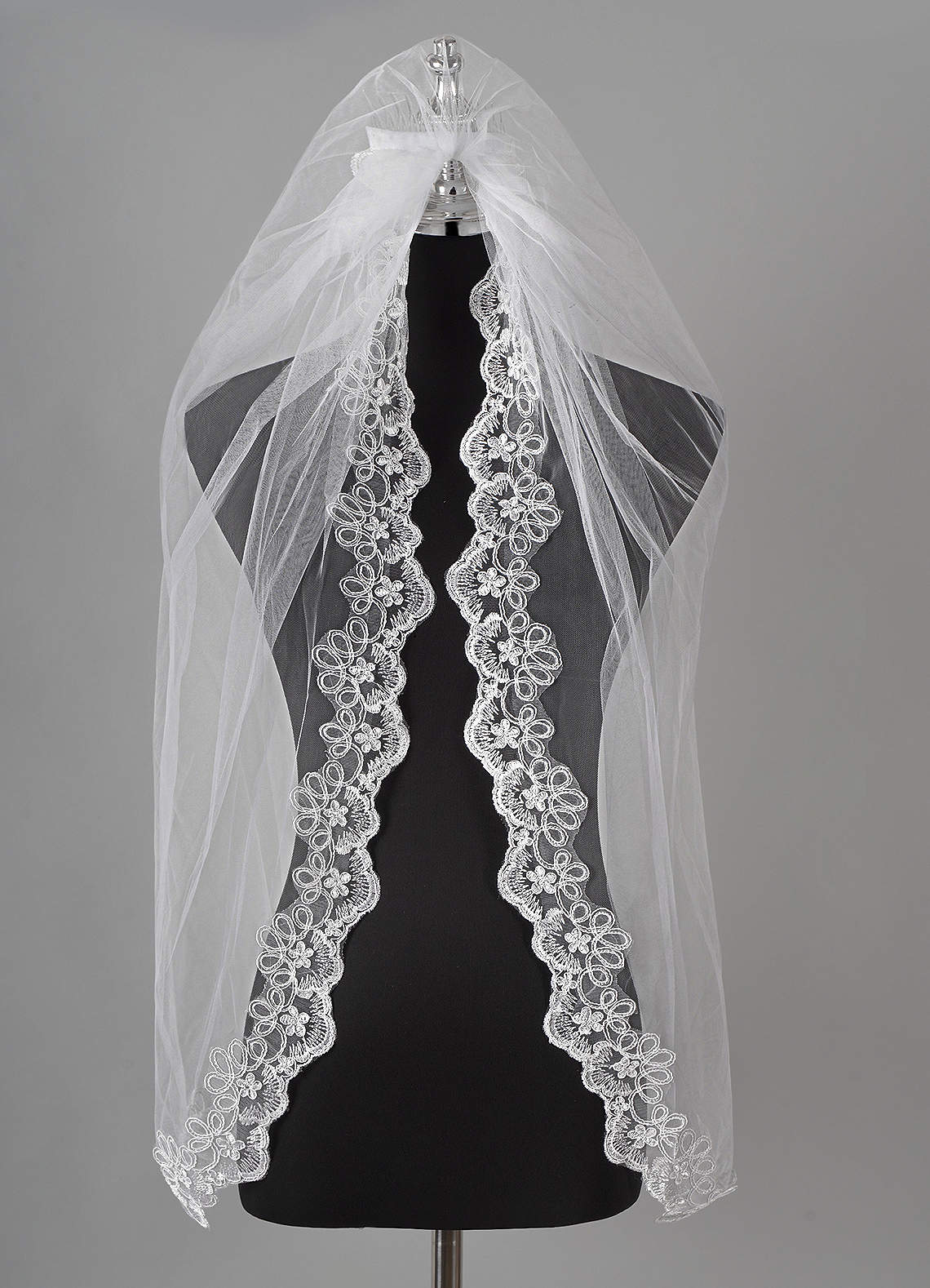 front Juliette Lace Waist Length Veil