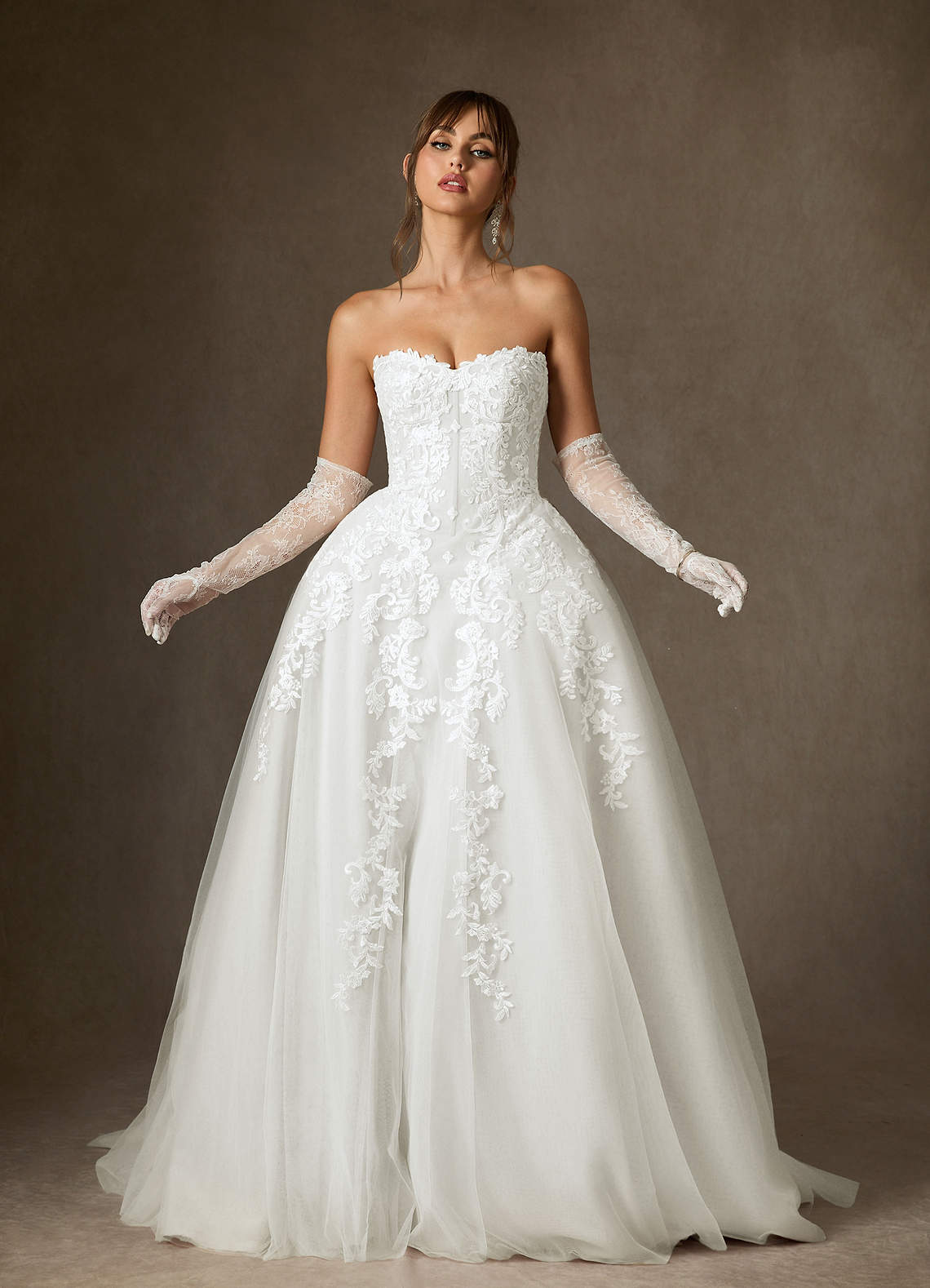 Azazie Sonnet Wedding Dresses Diamond White Ball-Gown Strapless Lace Dress image4