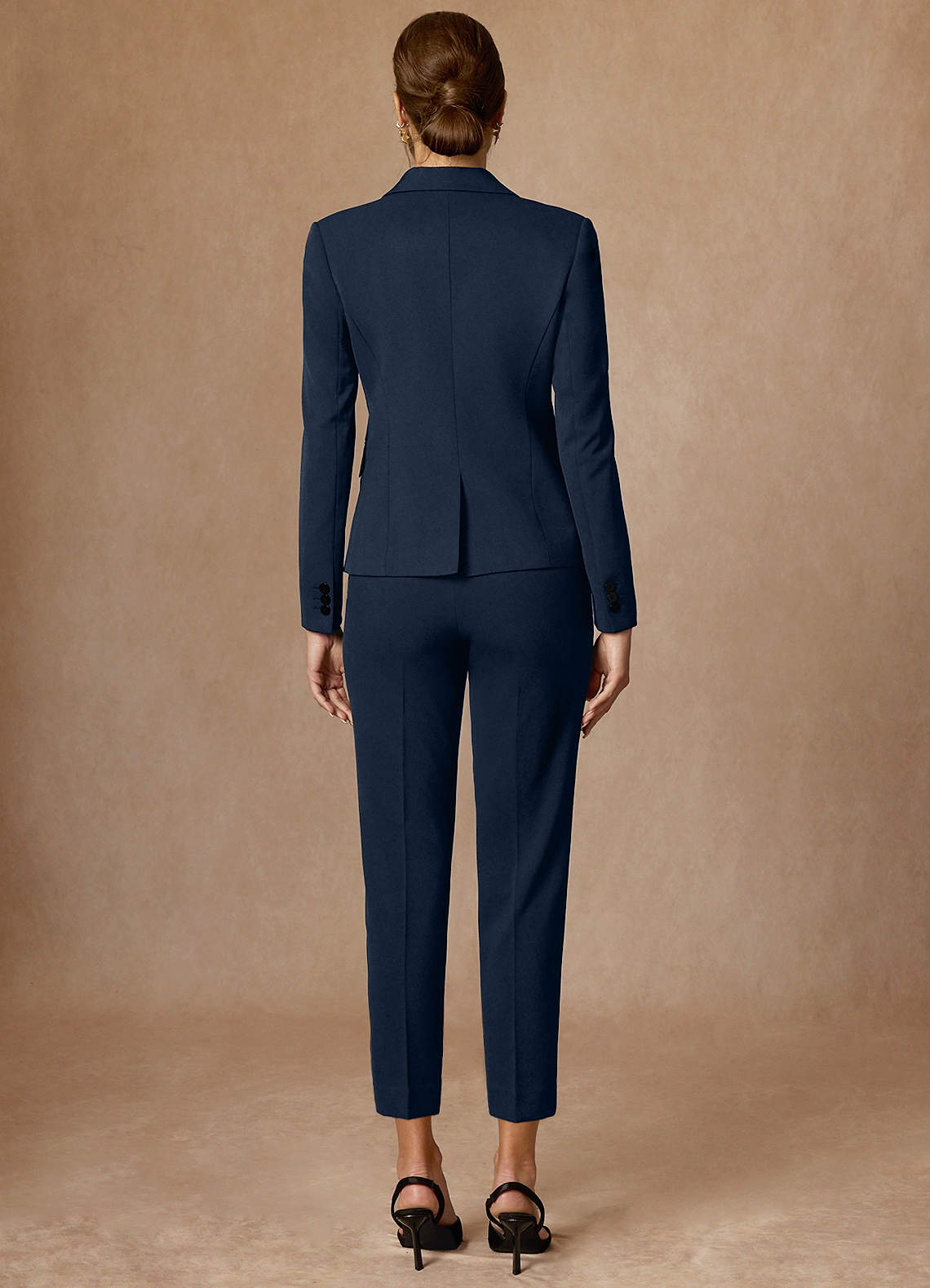 front Whitney Dark Navy Structured Stretch Cropped Dress Pants