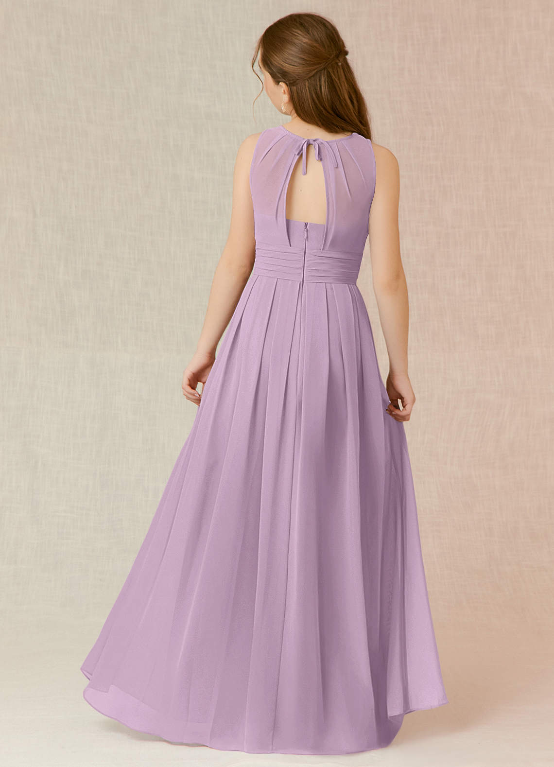 Azazie Bibiane Junior Vestido Glicínia de Chiffon de Linha A com Plissado image1