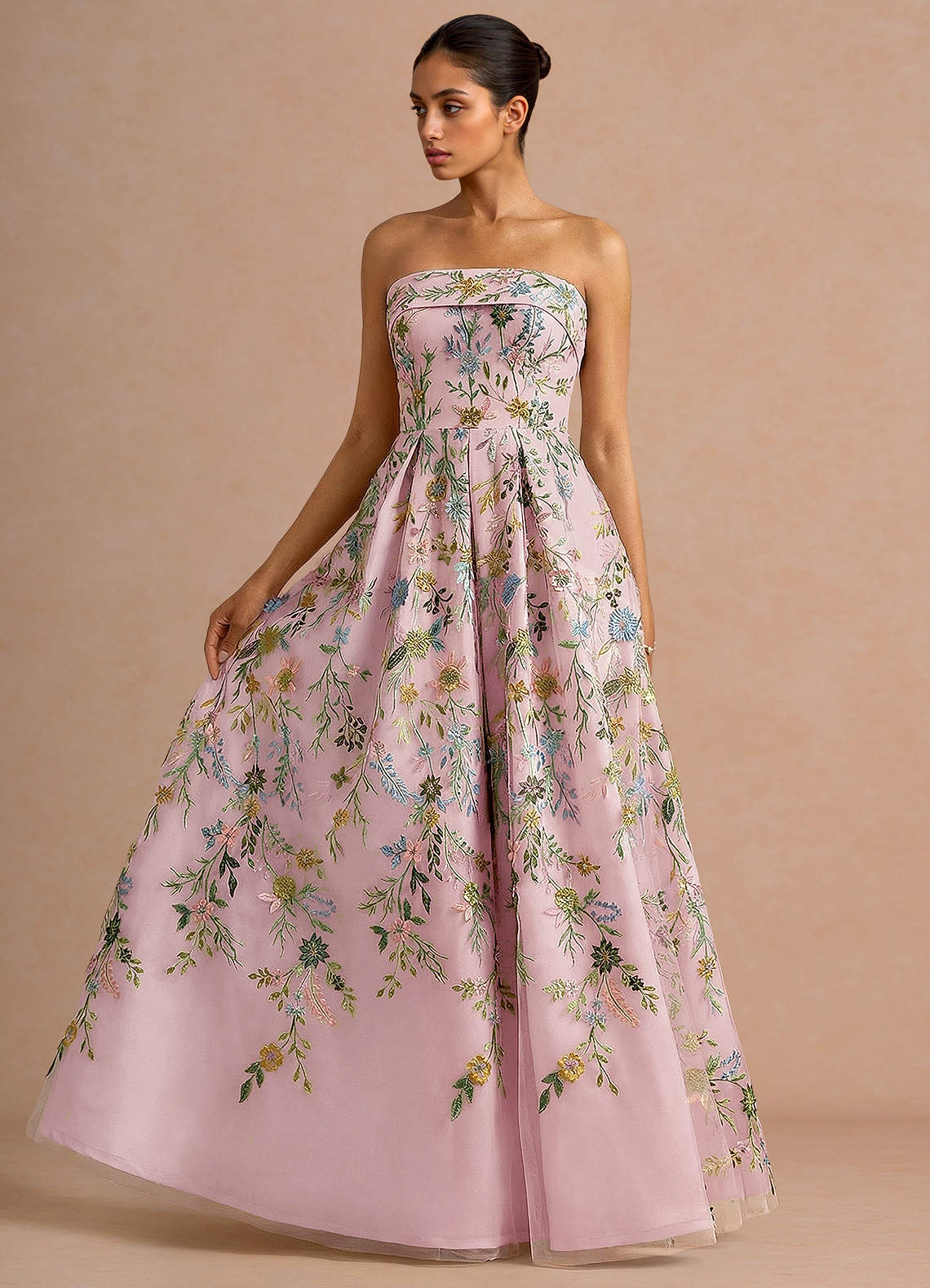 pink embroidered maxi dress Breanna Pink Embroidered Blush Sequins Floral Maxi – Alamour The Label main image 1