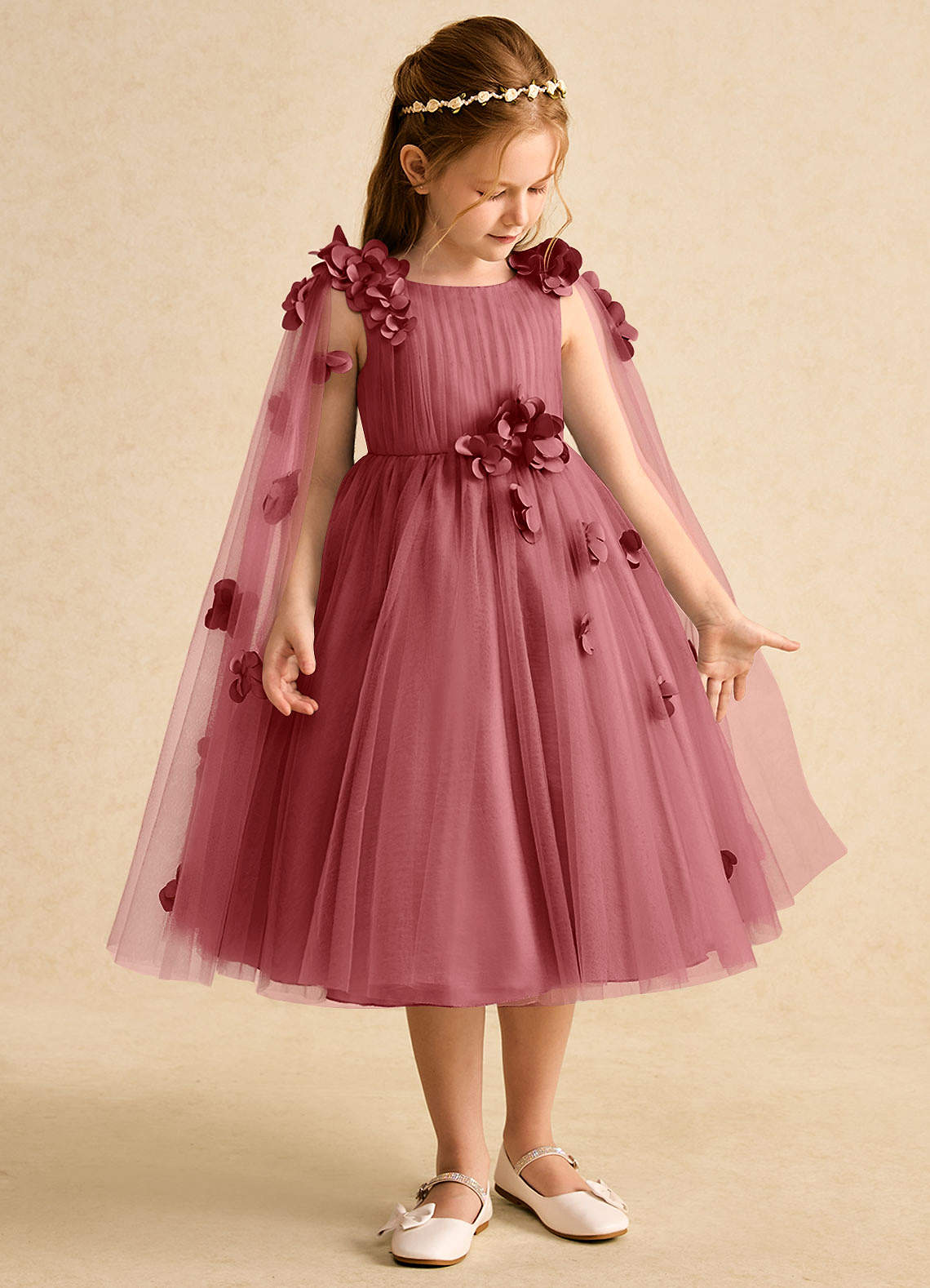 Azazie Staria Vestidos de florista Vestido Rosa Antiga de Tule de Vestido de baile com Franzido image6