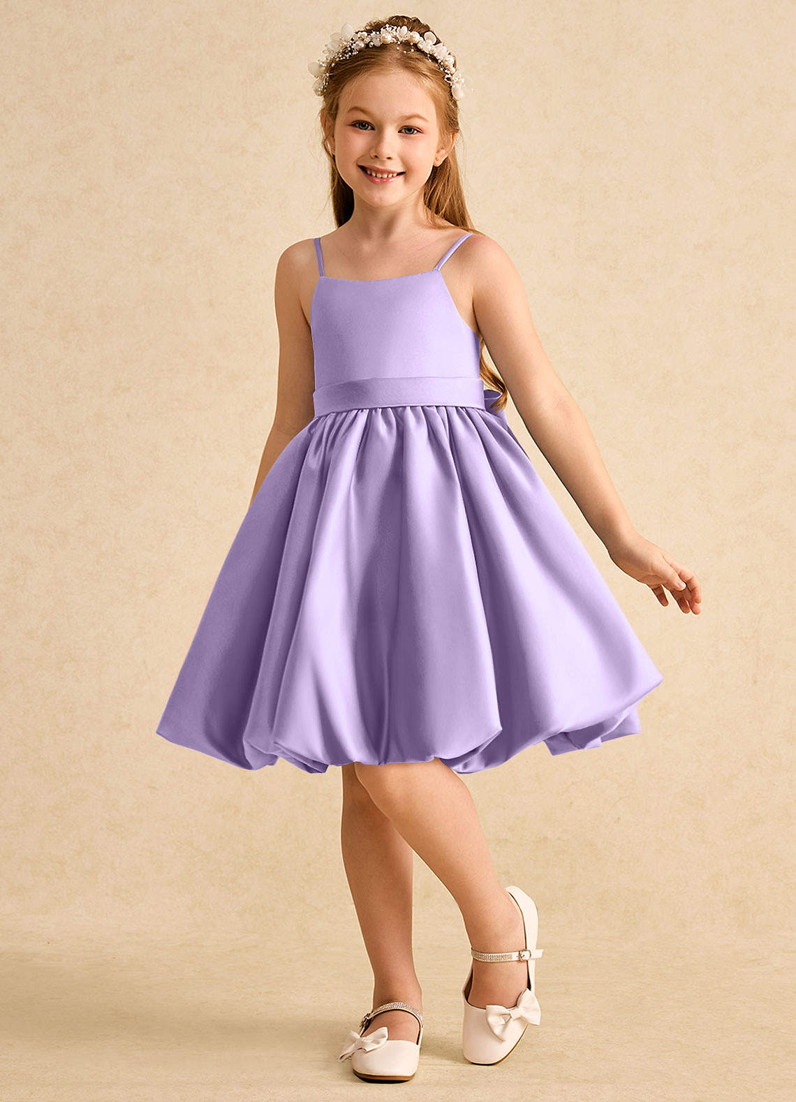 Azazie Davine Lilac A-Line Spaghetti Strap Matte Satin Dress | Azazie