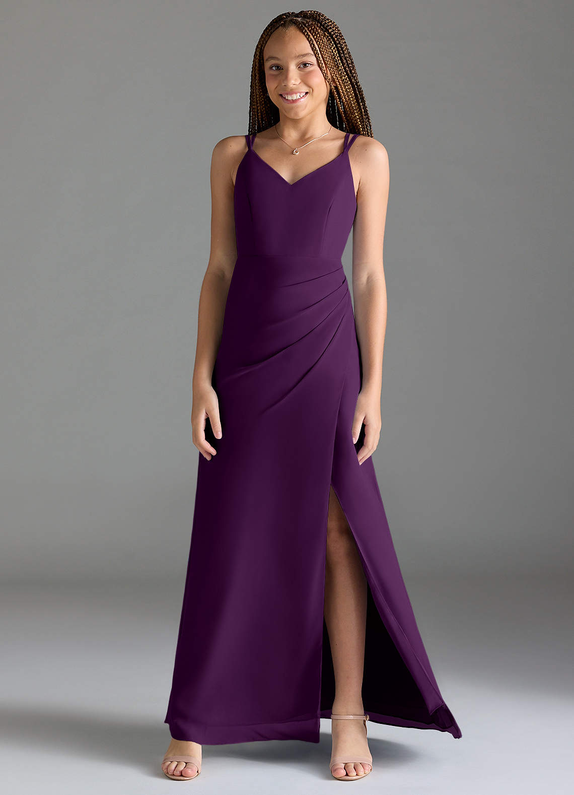Azazie Leo Junior Grape Mermaid Pleated Chiffon Dress image1