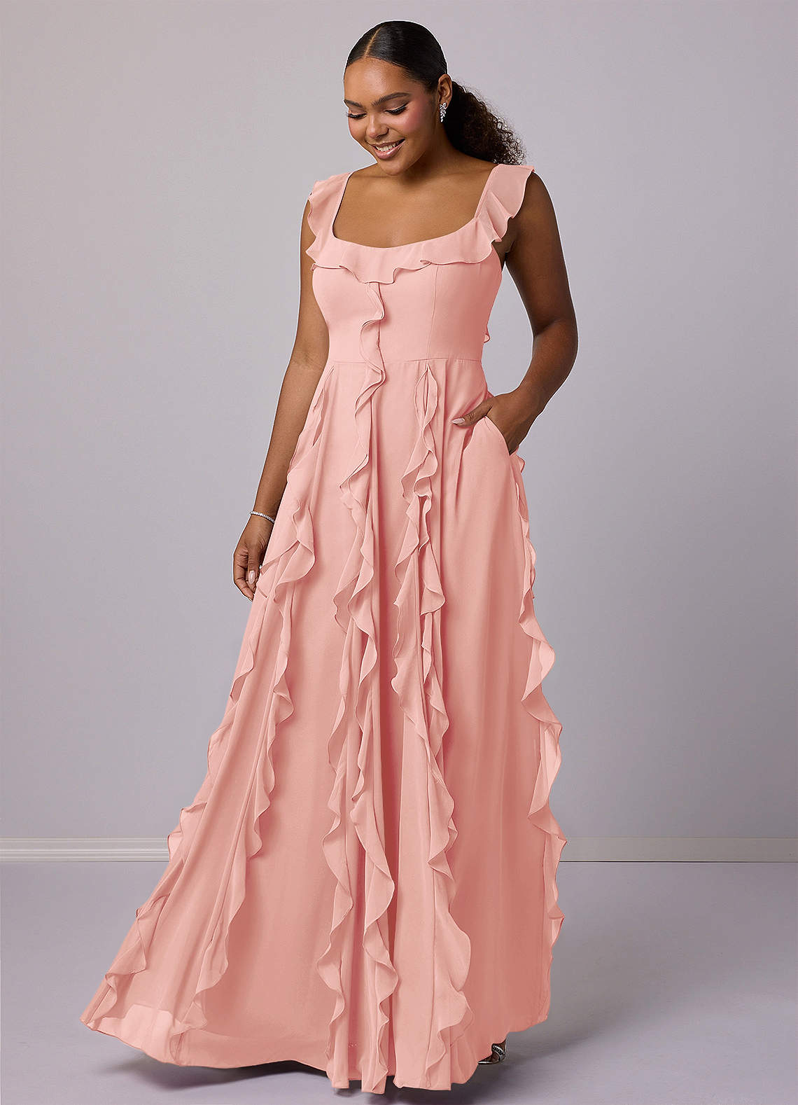 Barbie ♥ Azazie Final Sale Rosette A-Line with Pockets Chiffon Dress image1