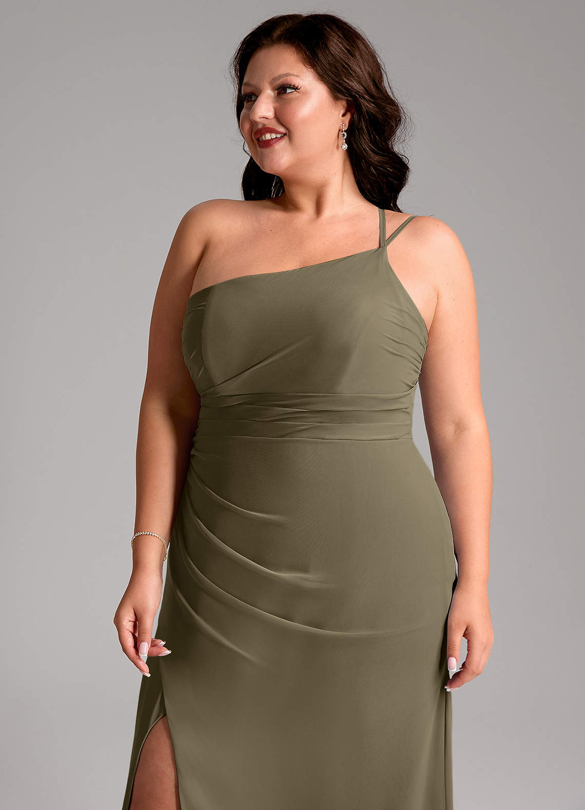 Azazie Eren Jurken voor bruidsmeisjes Jurk van Chiffon met Kolom One-Shoulder Wilgengroen image12